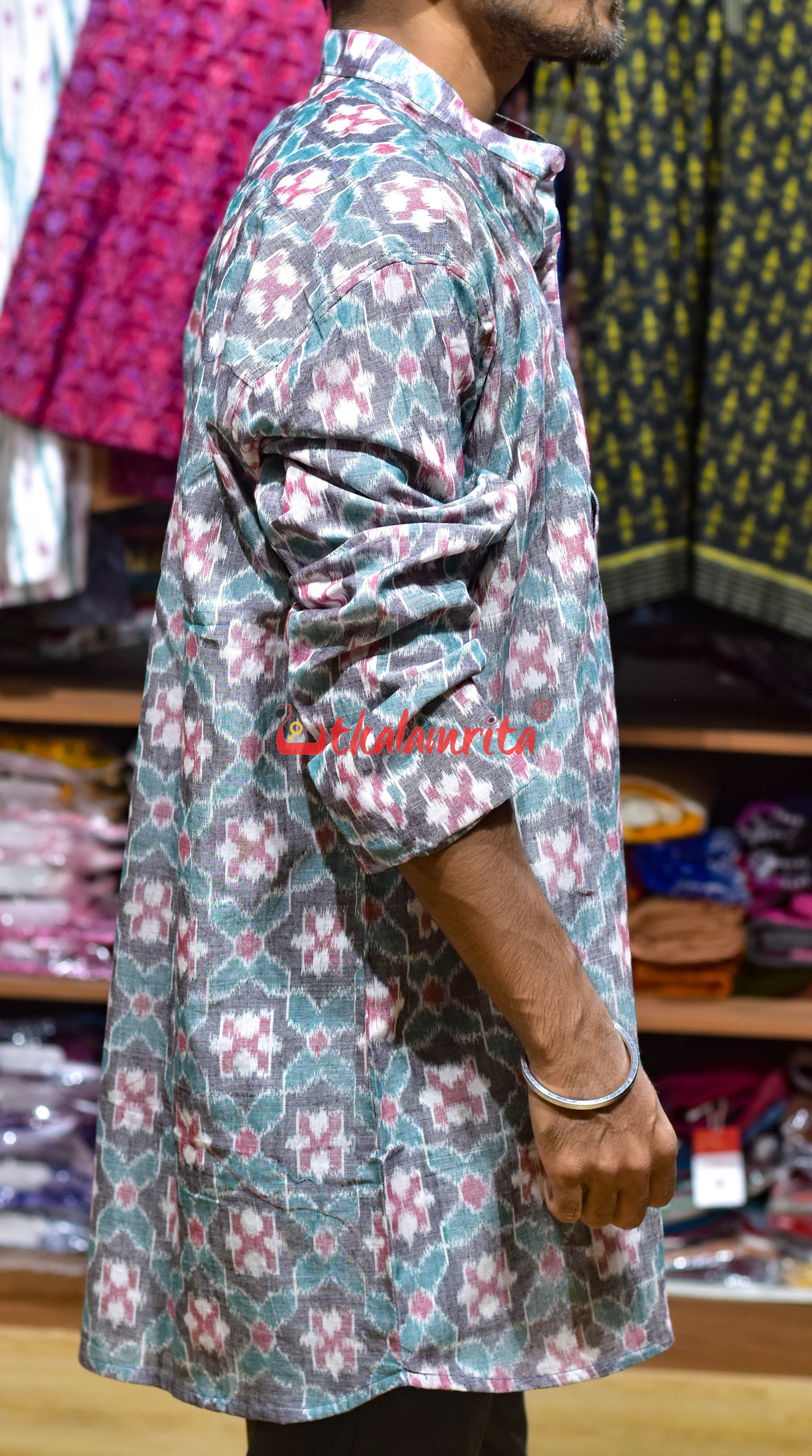 Grey Star Flower (Men's Short Kurta)