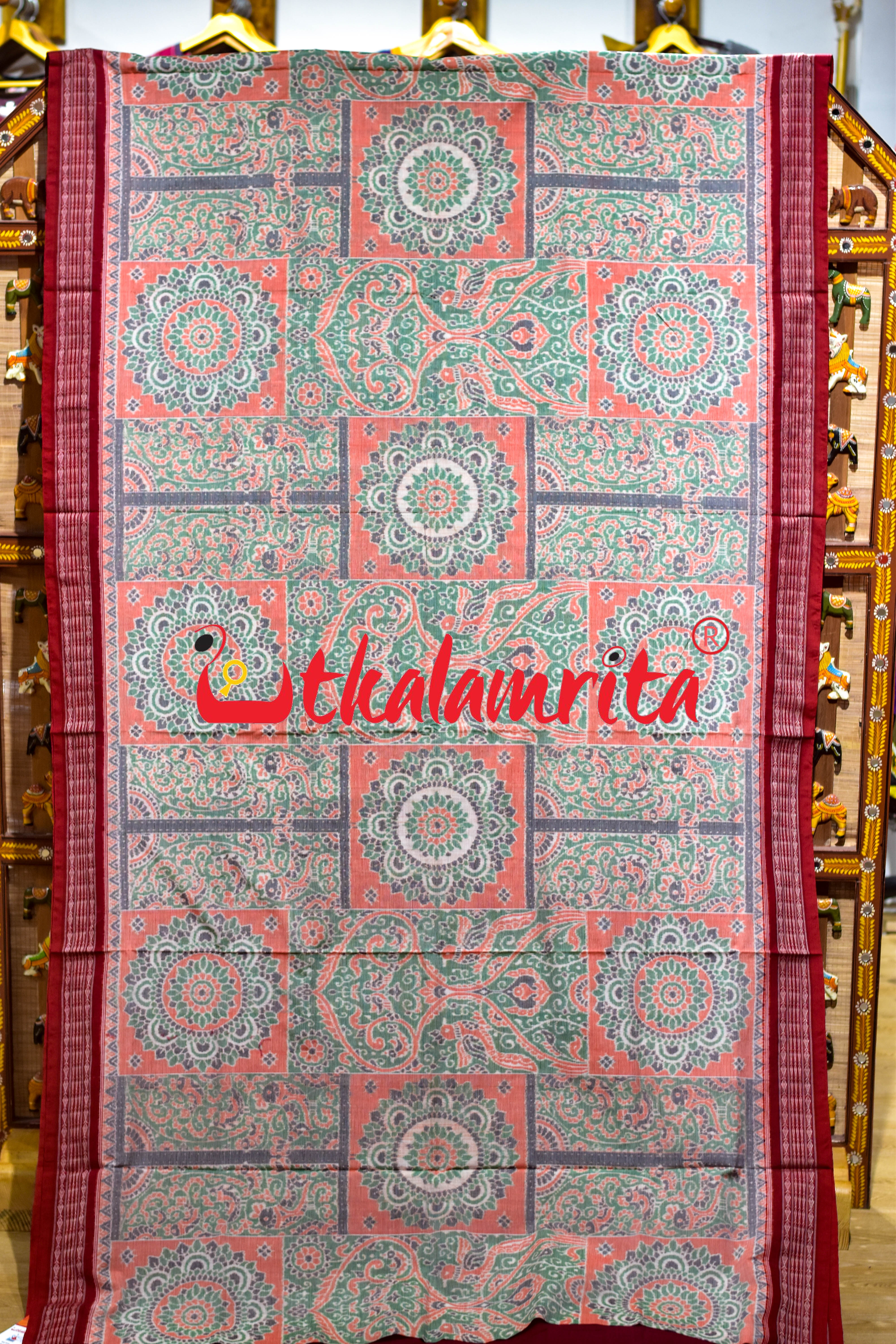 Green Orange Sua Chakra Sambalpuri Cotton Saree