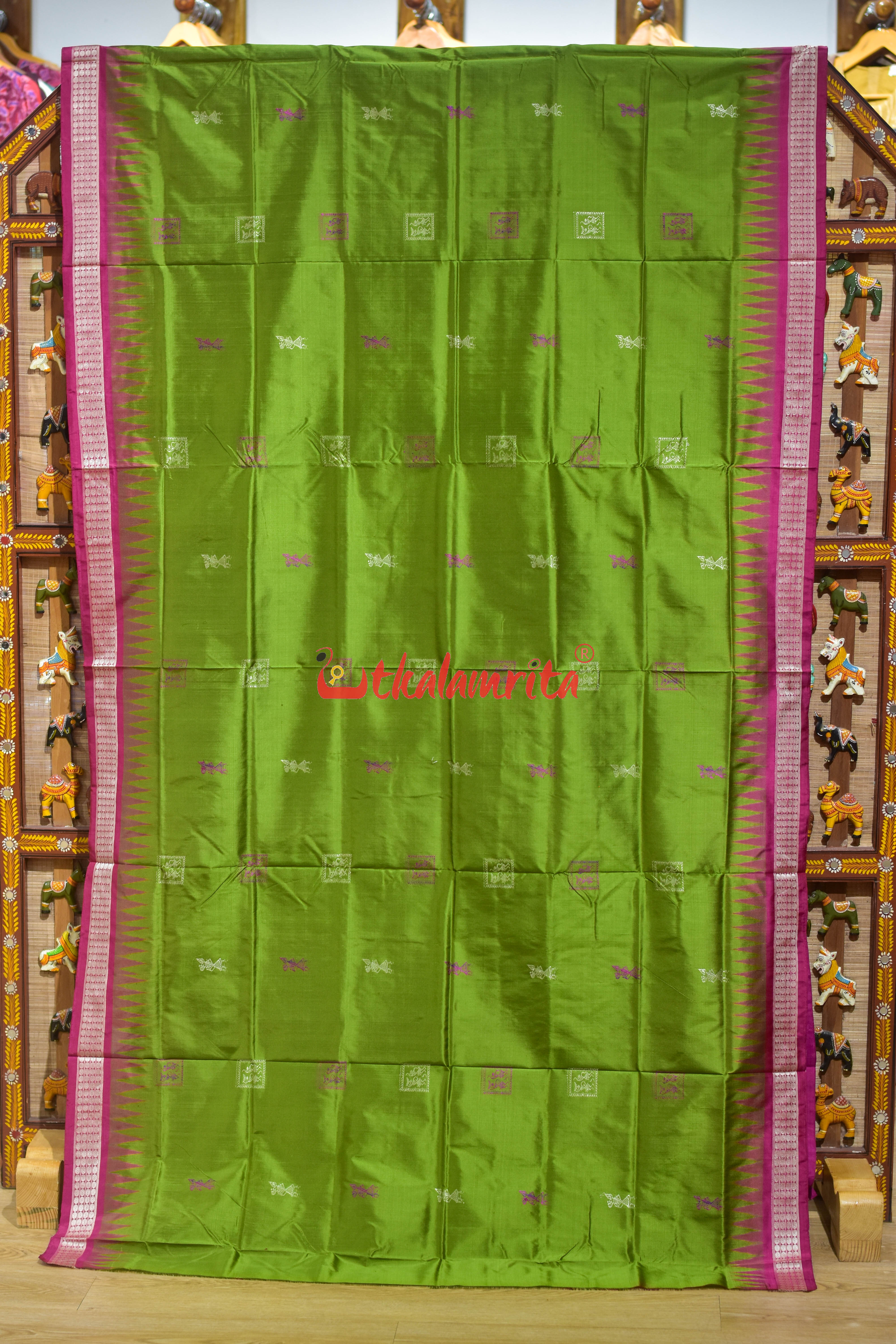 Apple Green Rani Box Tribal Bomkai Silk Saree