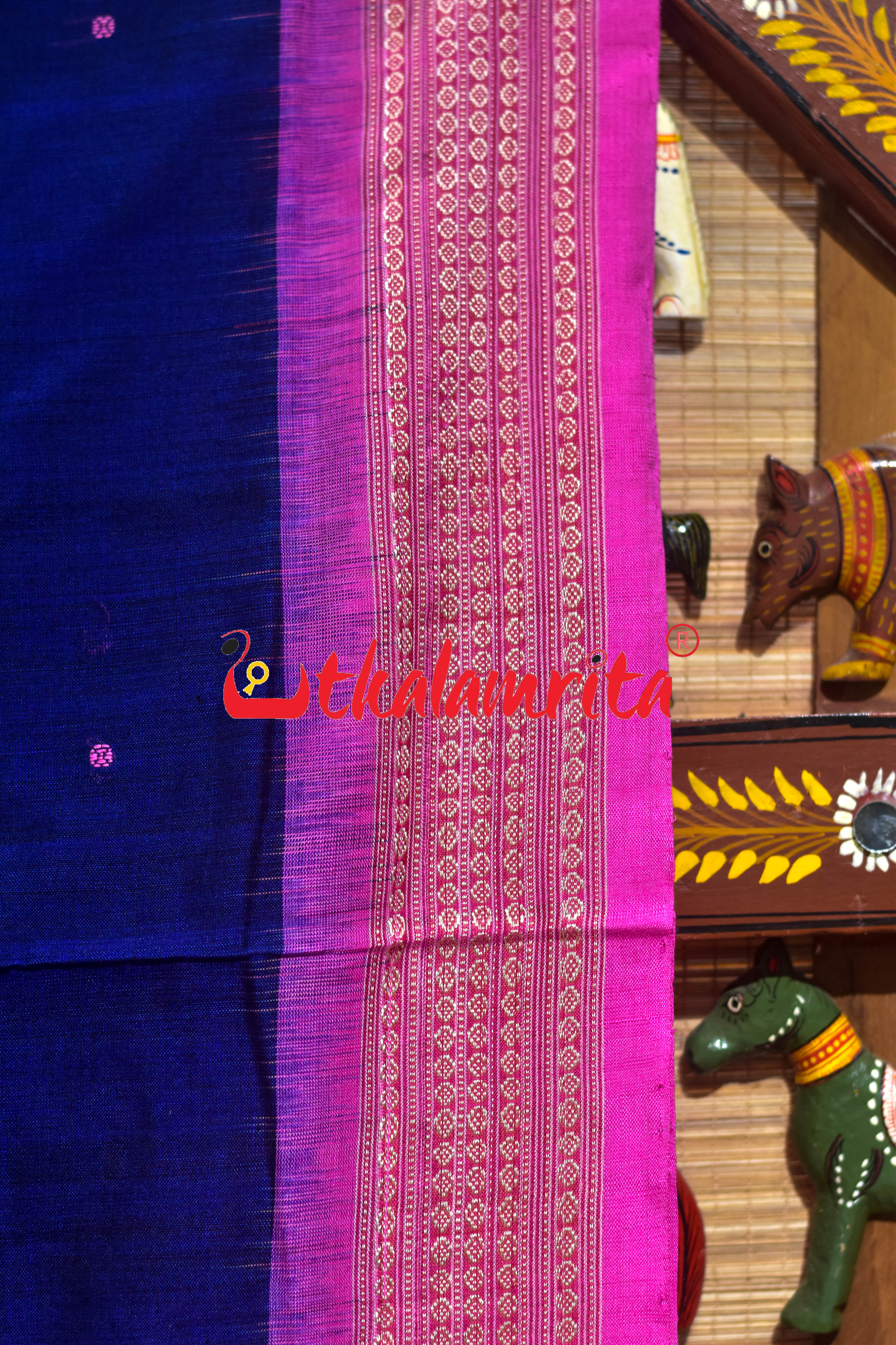 Blue Pink Buti Bomkai Cotton Saree