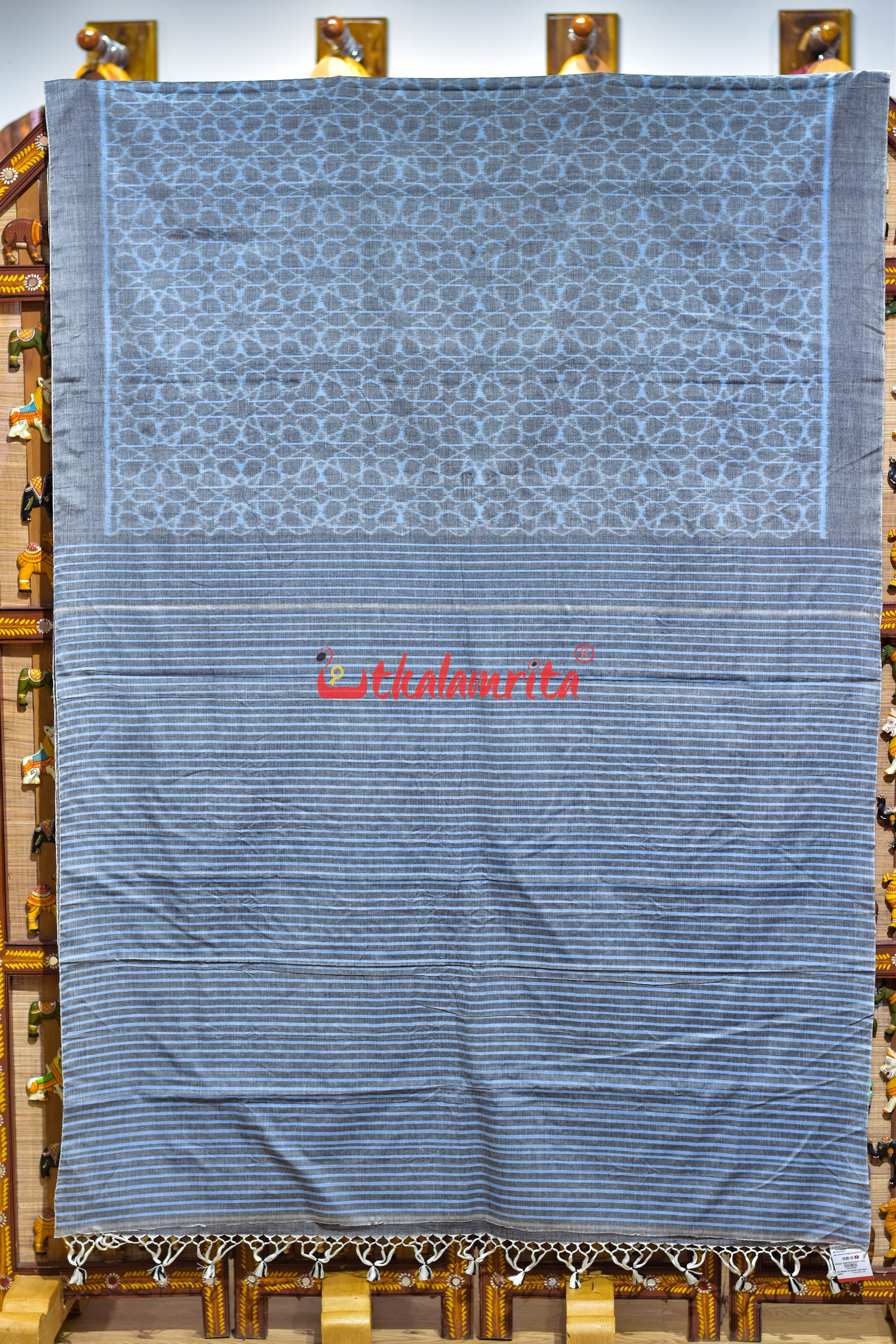 Grey Mandala Art Khandua Cotton Saree