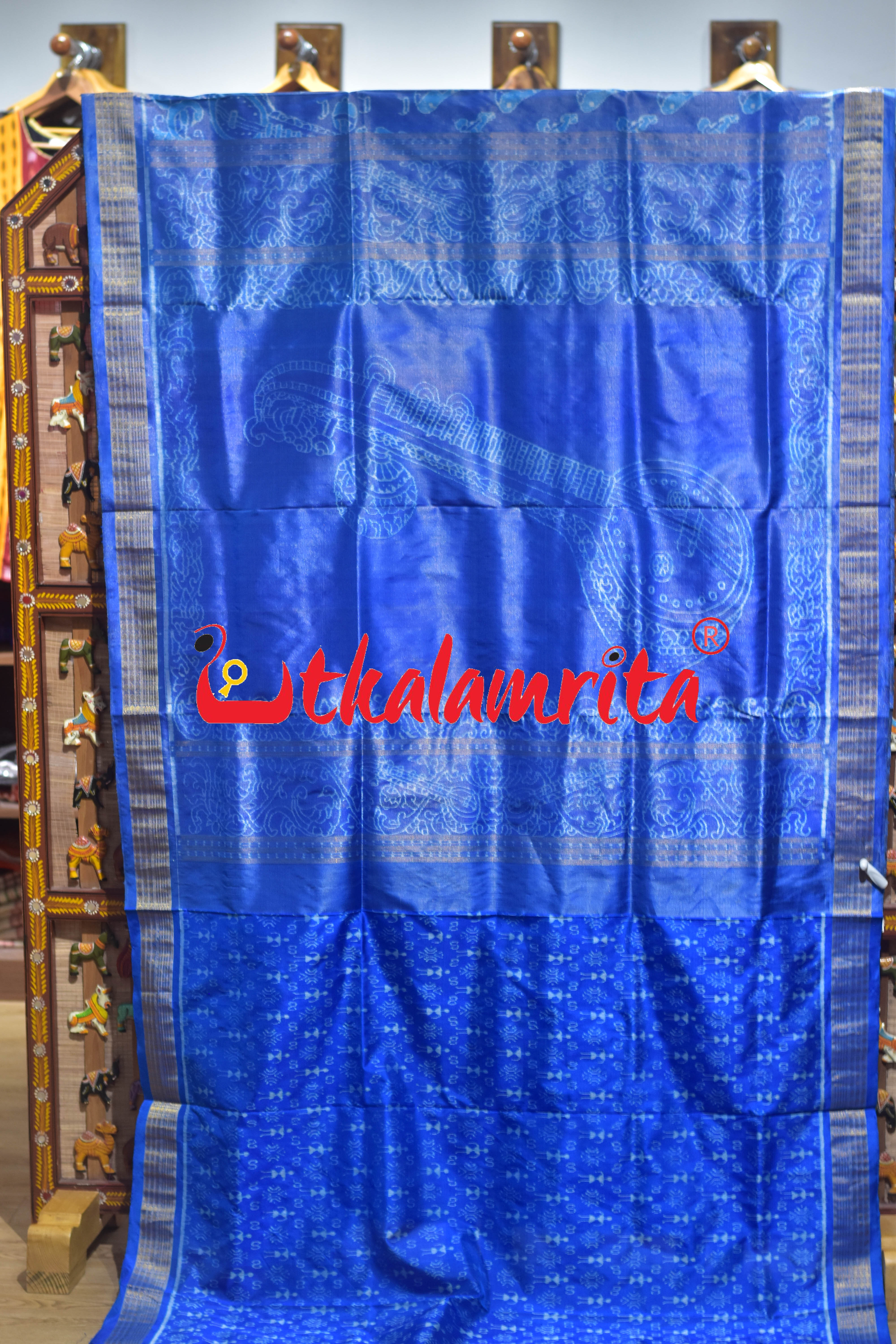 Light Blue 3D Bina Full Tissue Sambalpuri Silk Saree