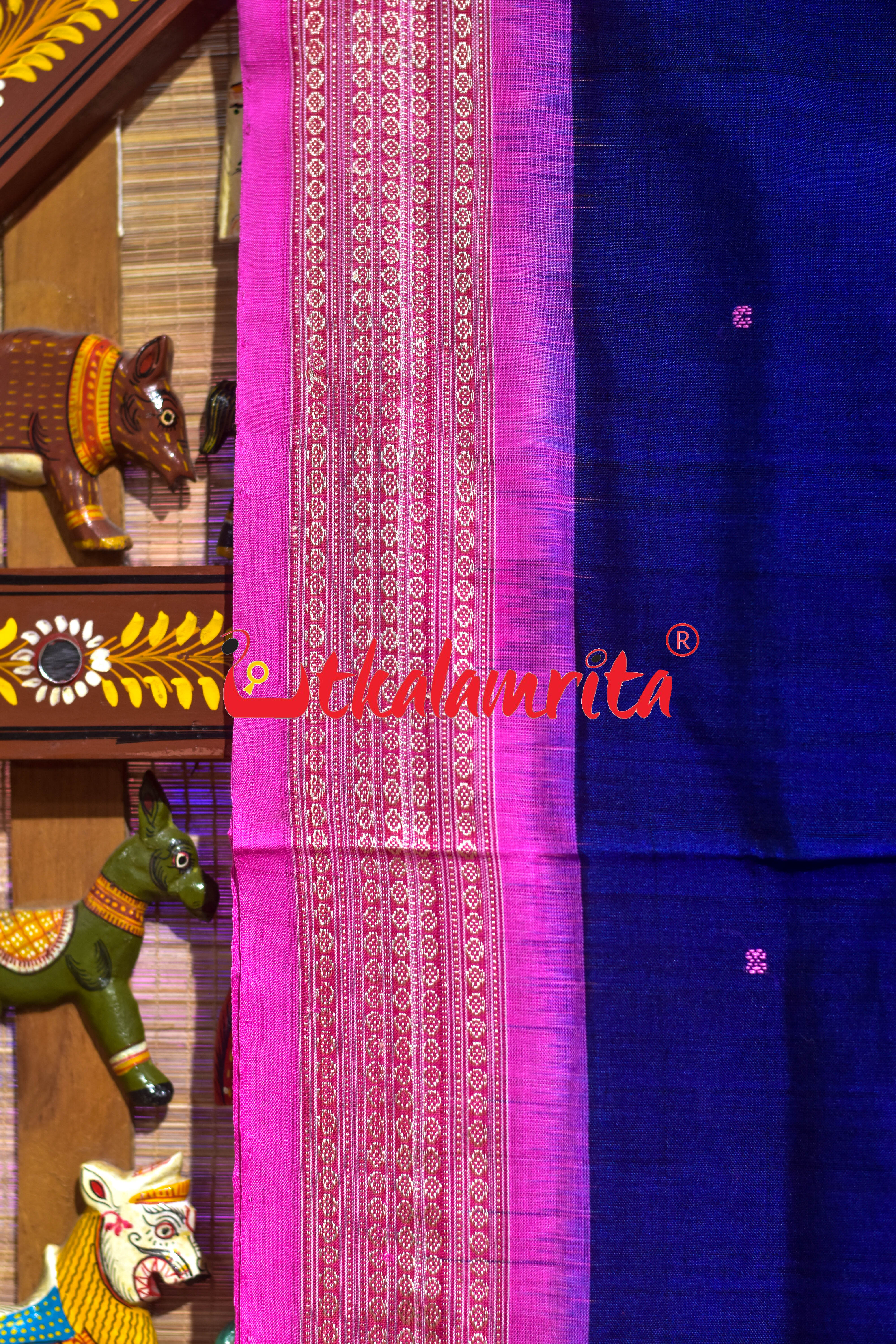 Blue Pink Buti Bomkai Cotton Saree