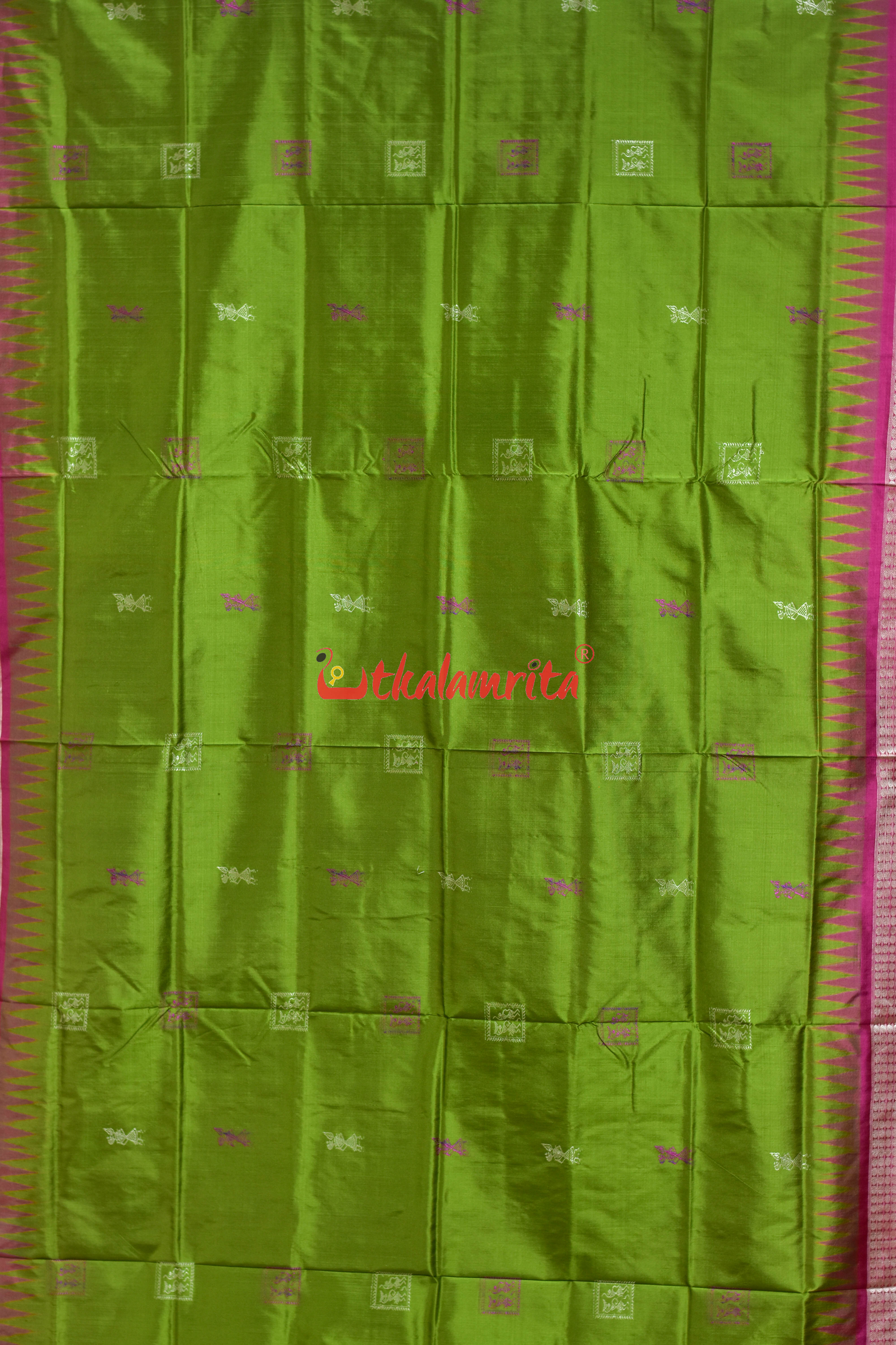 Apple Green Rani Box Tribal Bomkai Silk Saree