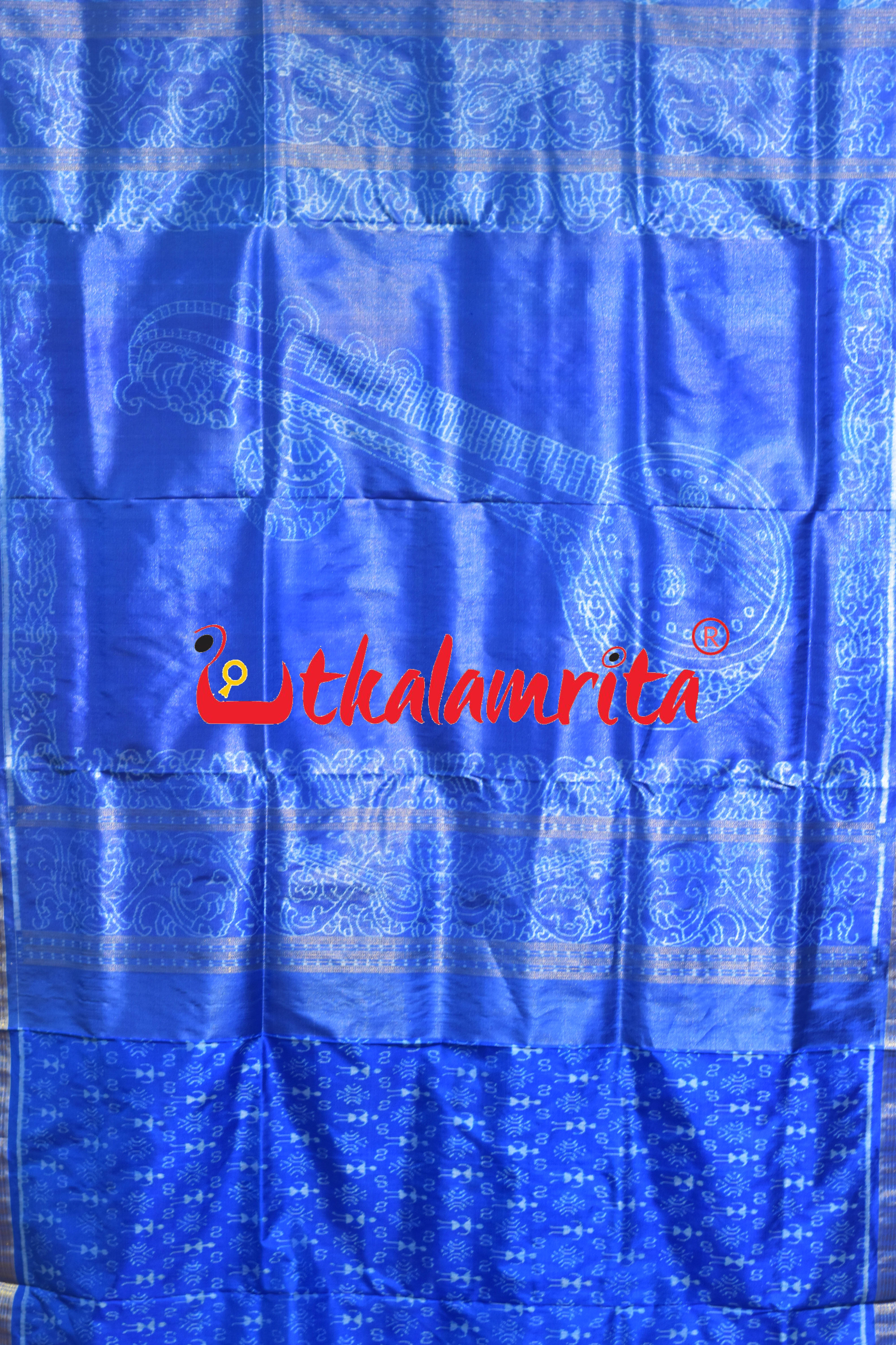 Light Blue 3D Bina Full Tissue Sambalpuri Silk Saree