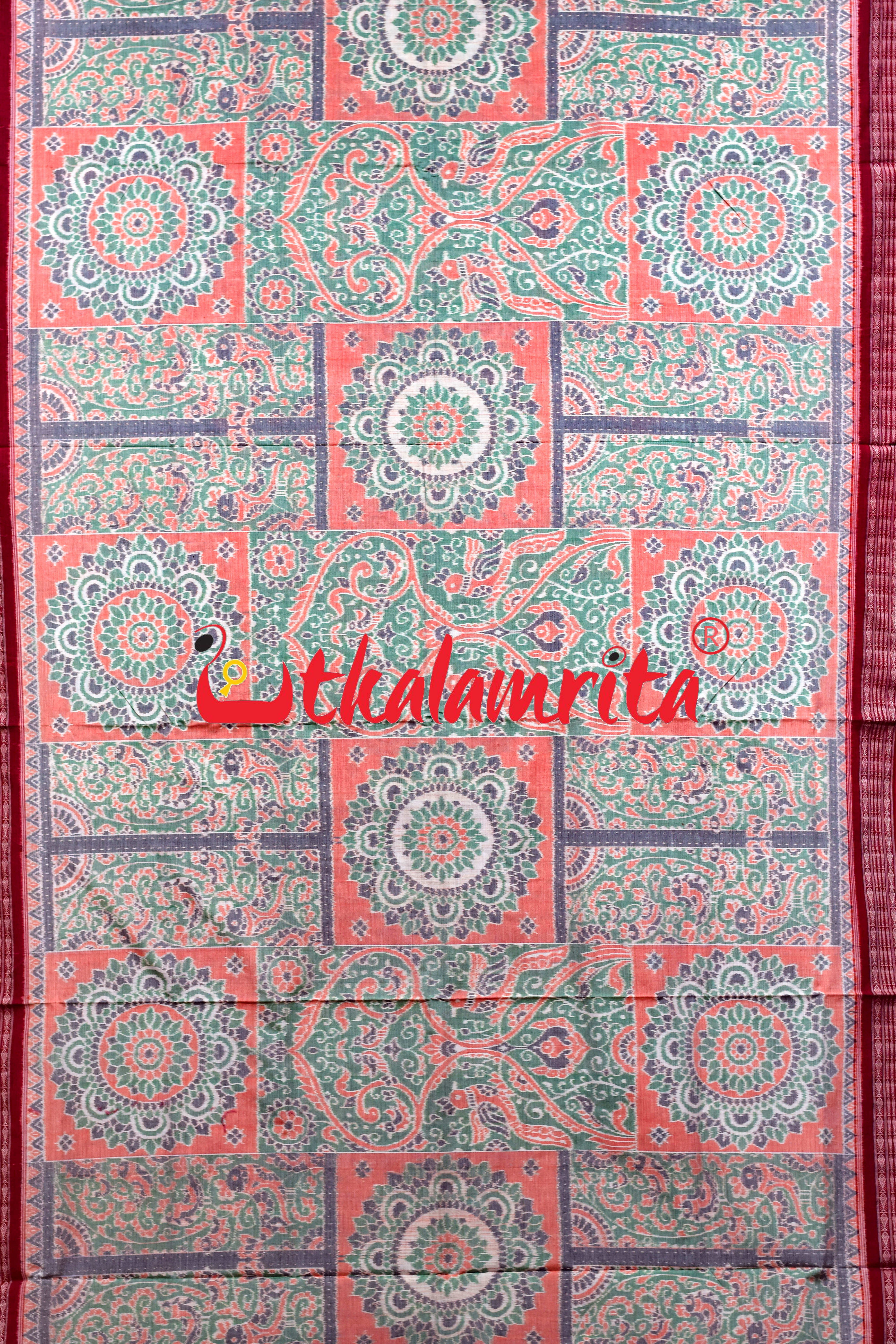 Green Orange Sua Chakra Sambalpuri Cotton Saree
