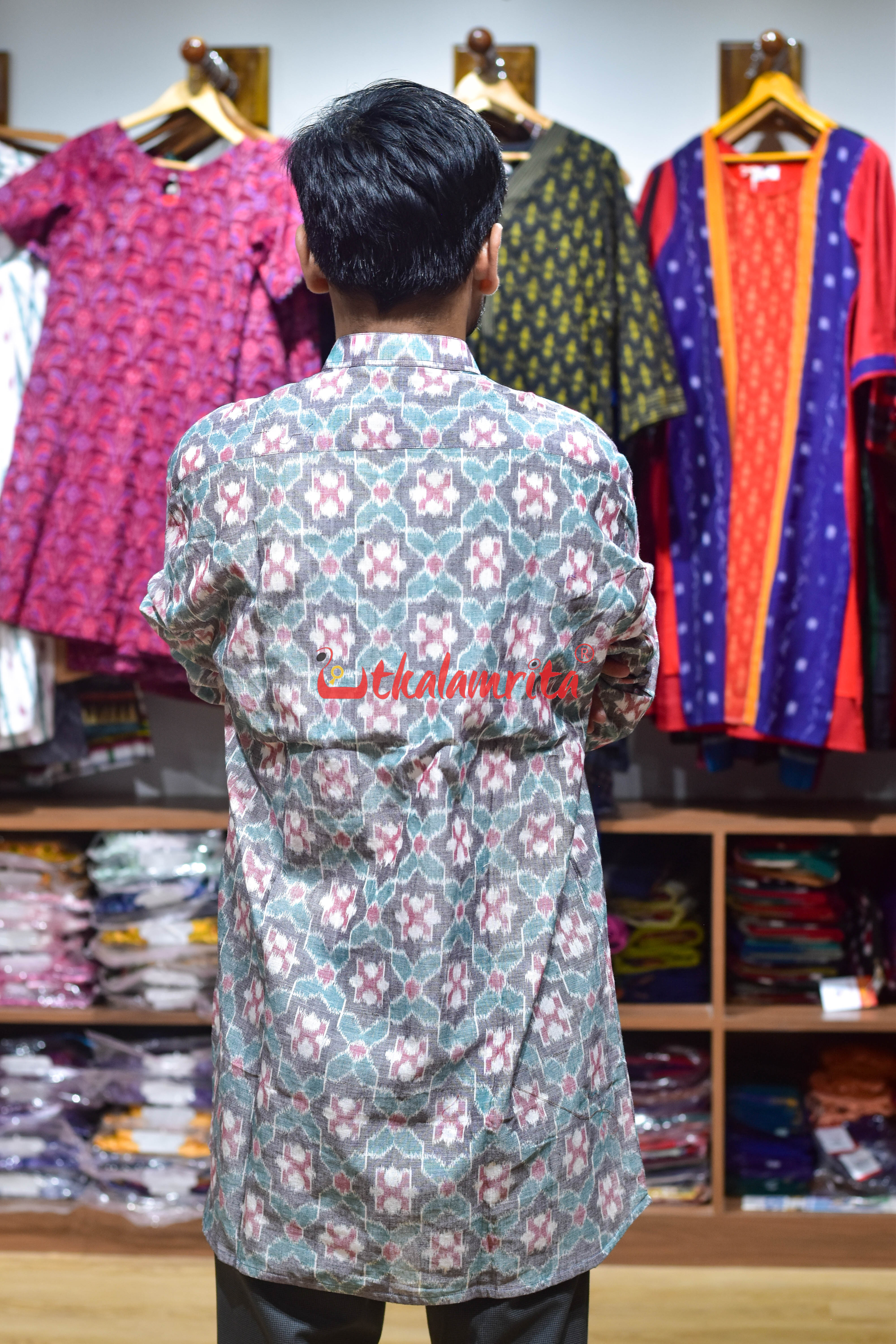 Grey Star Flower (Men's Short Kurta)