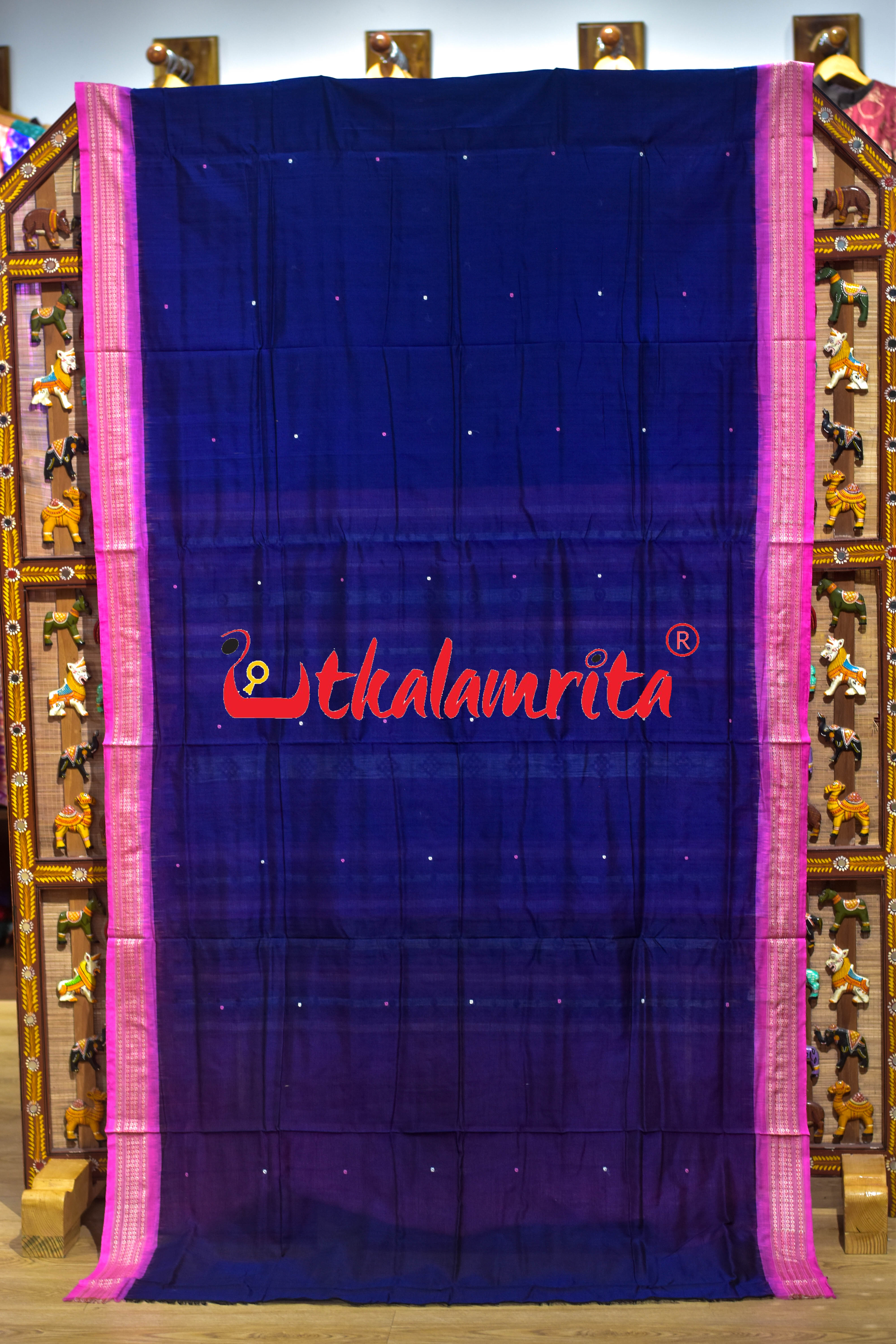 Blue Pink Buti Bomkai Cotton Saree