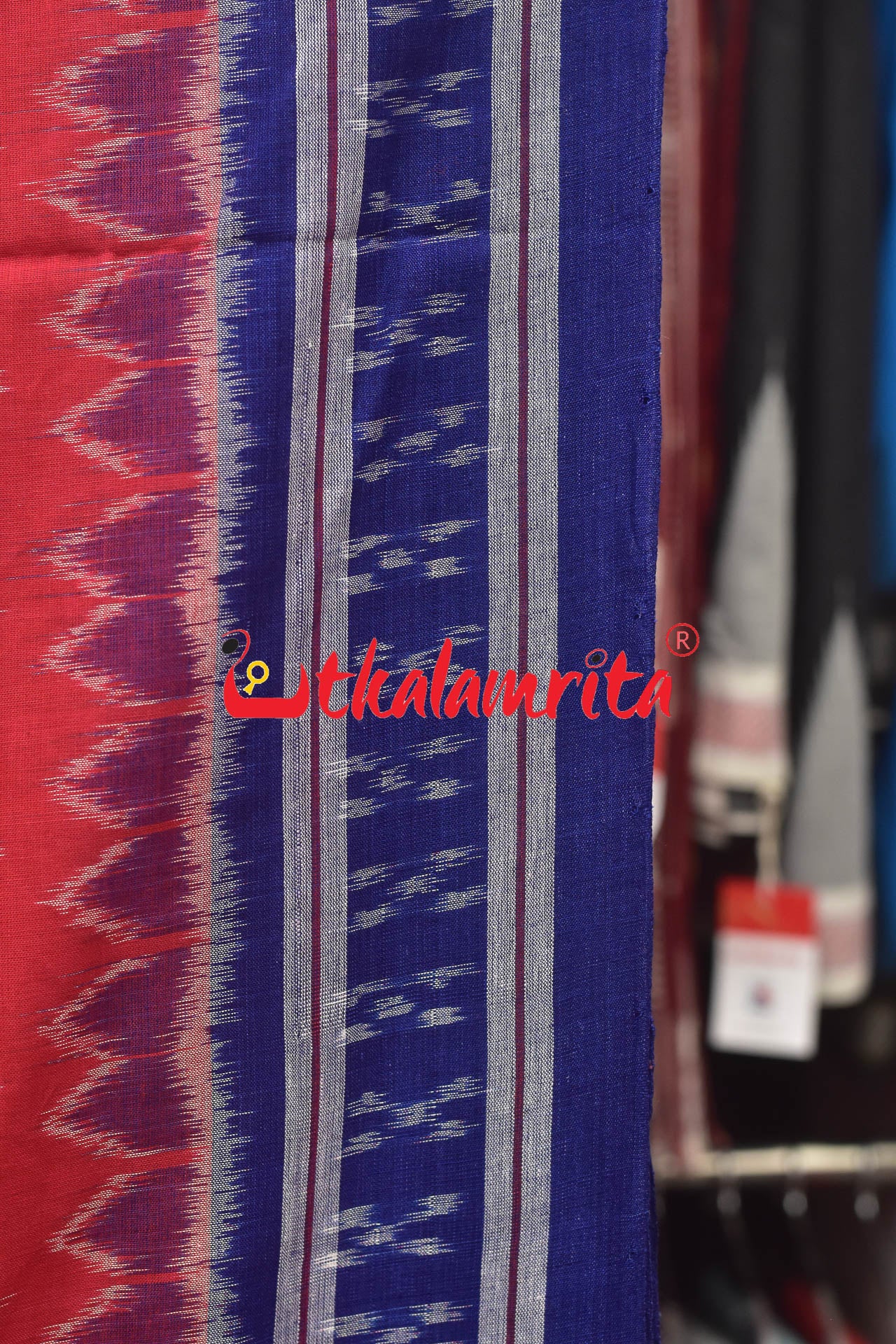 Red Blue Body Bandha Khandua Cotton Saree