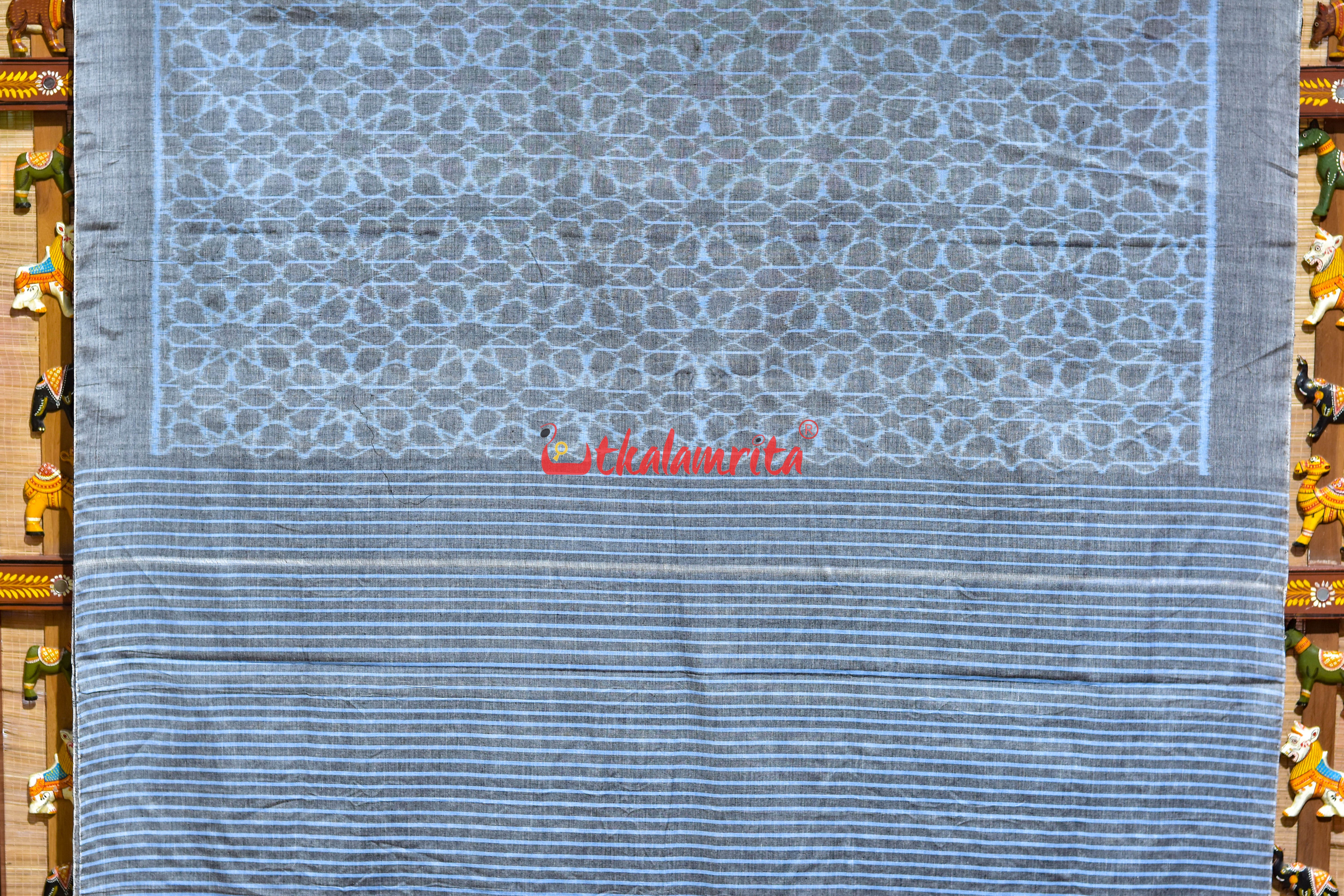 Grey Mandala Art Khandua Cotton Saree
