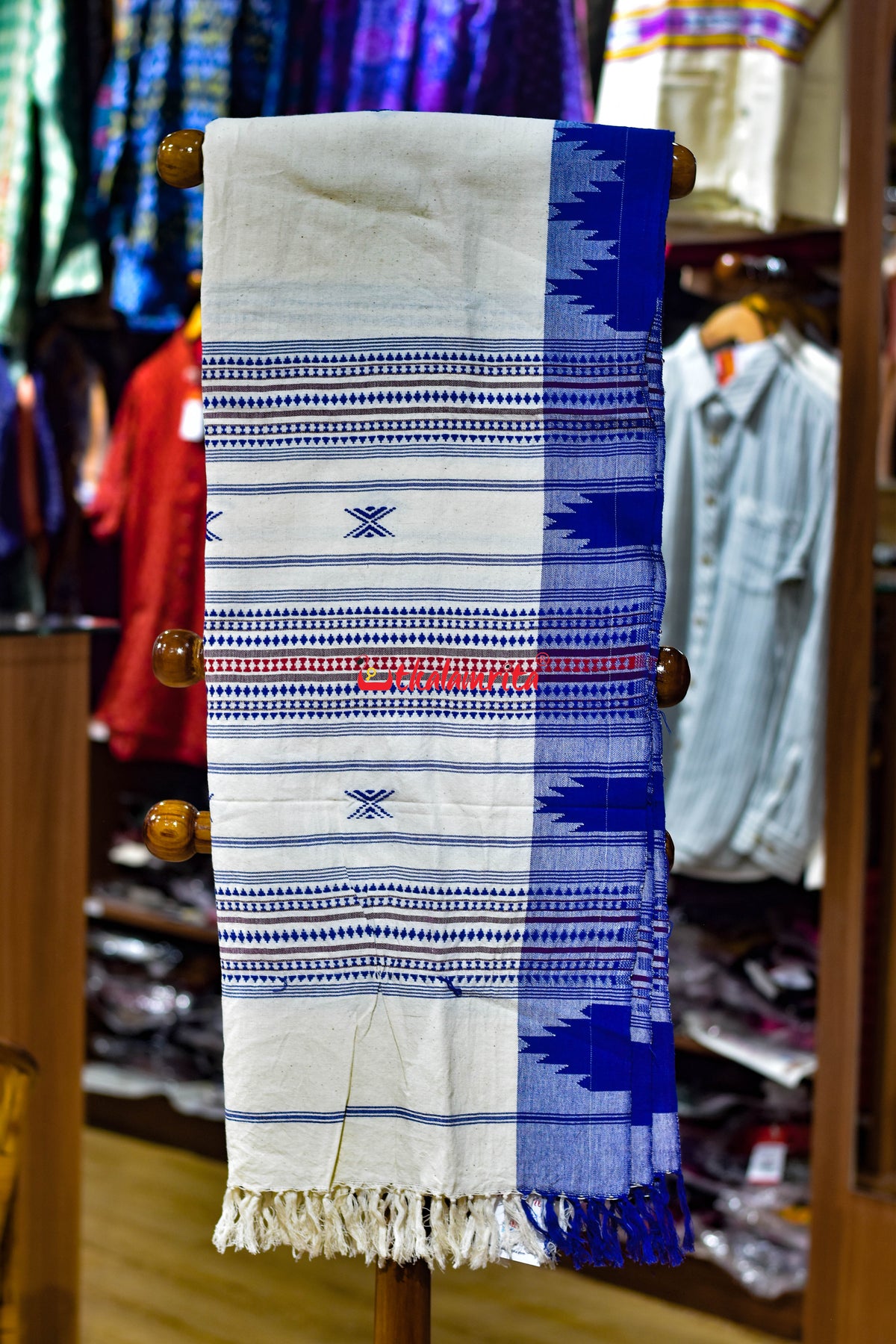 White Blue Buti Maroon Kotpad (Dupatta)