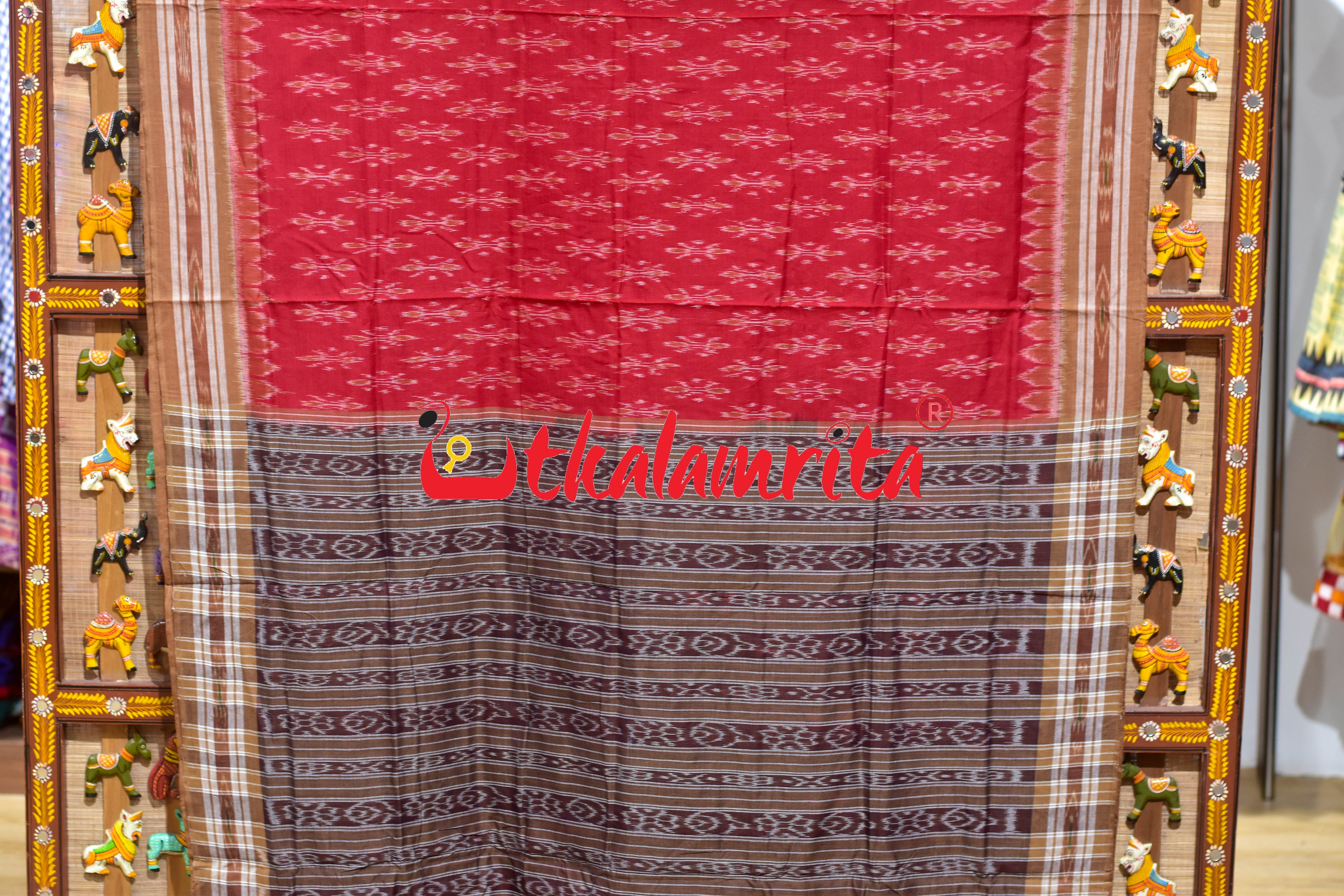 Red Chandan Damru Khandua Cotton Saree