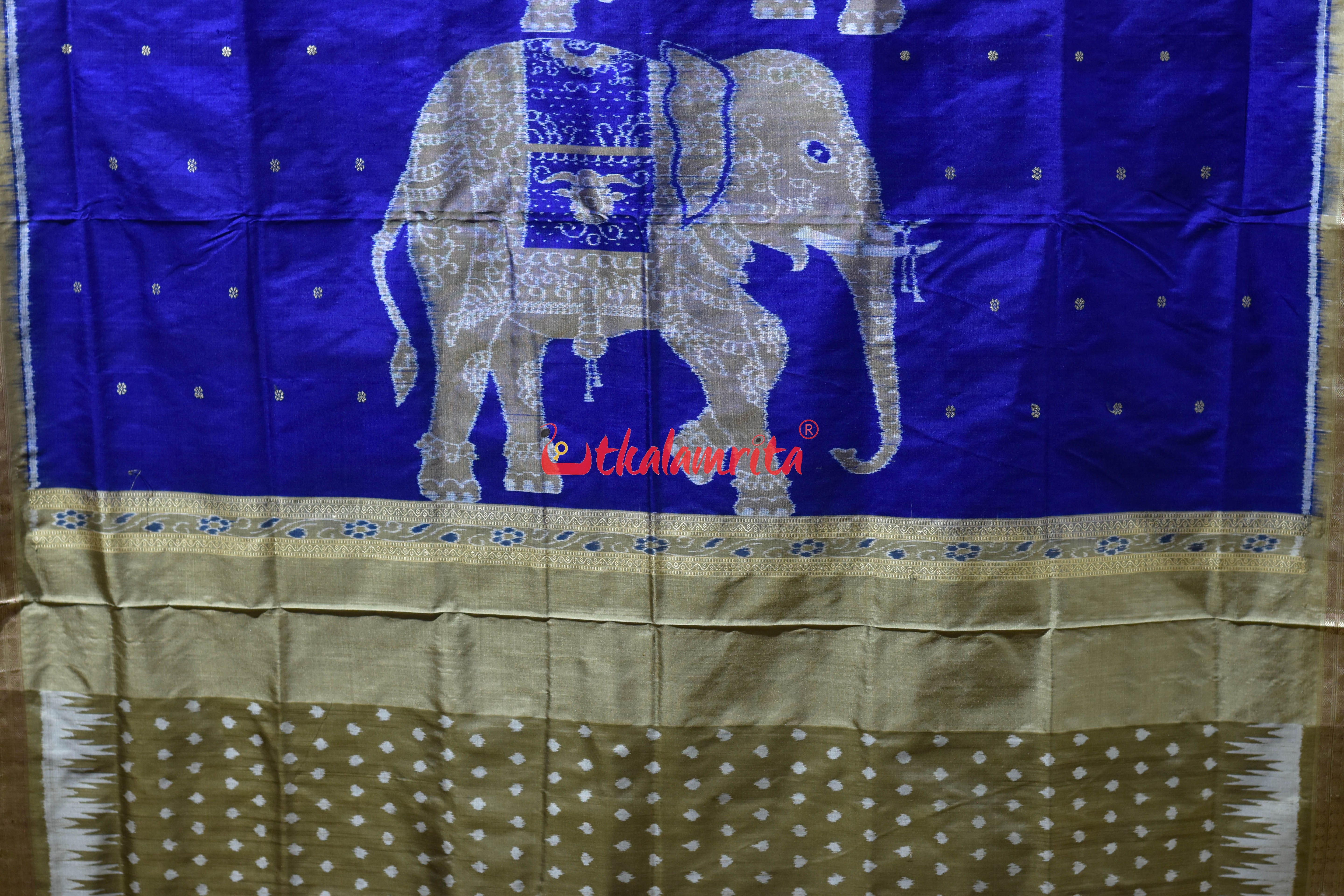 Blue Golden Bada Hathi Sambalpuri Silk Saree