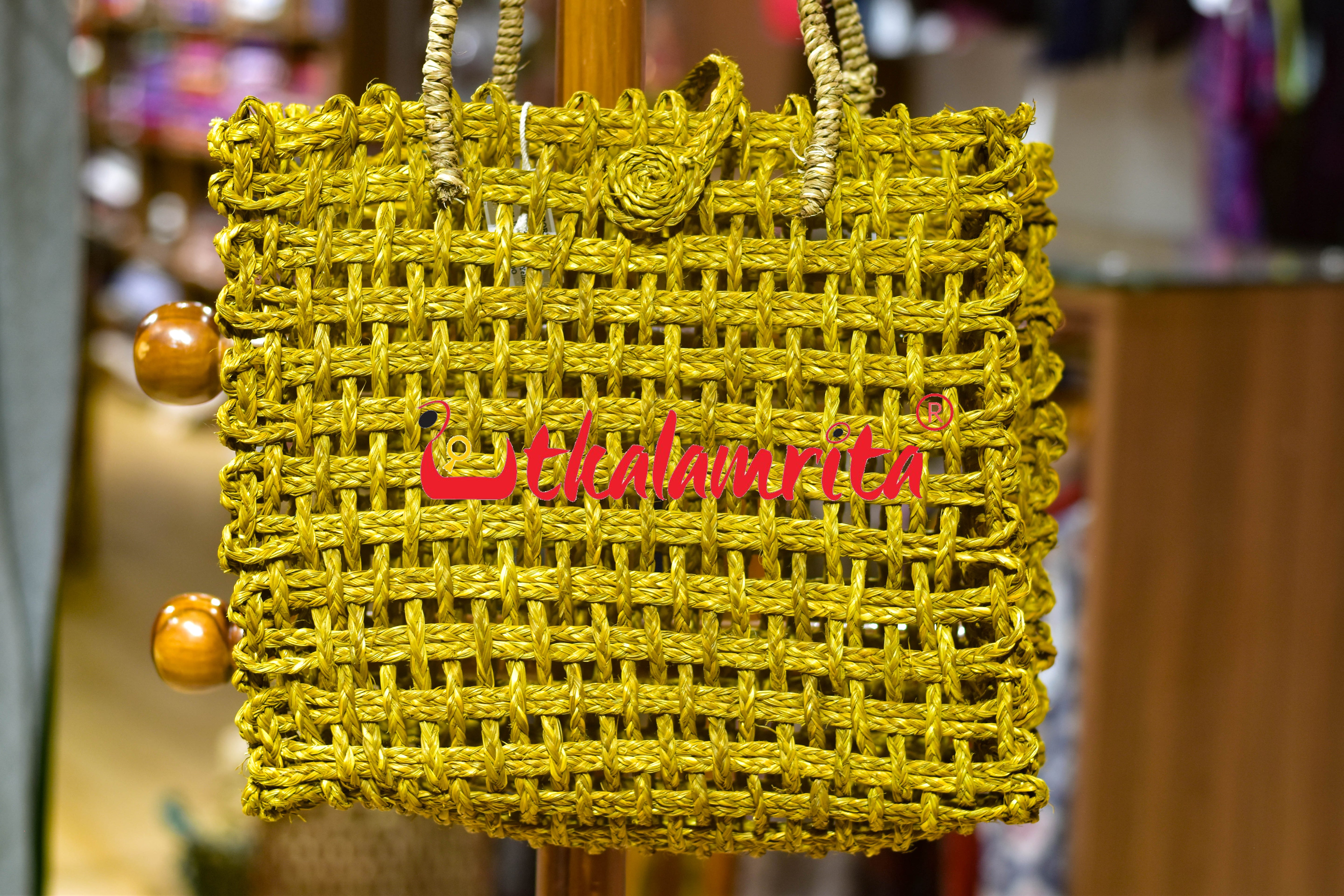 Sabai Grass Jali Bag Large (Yellow)