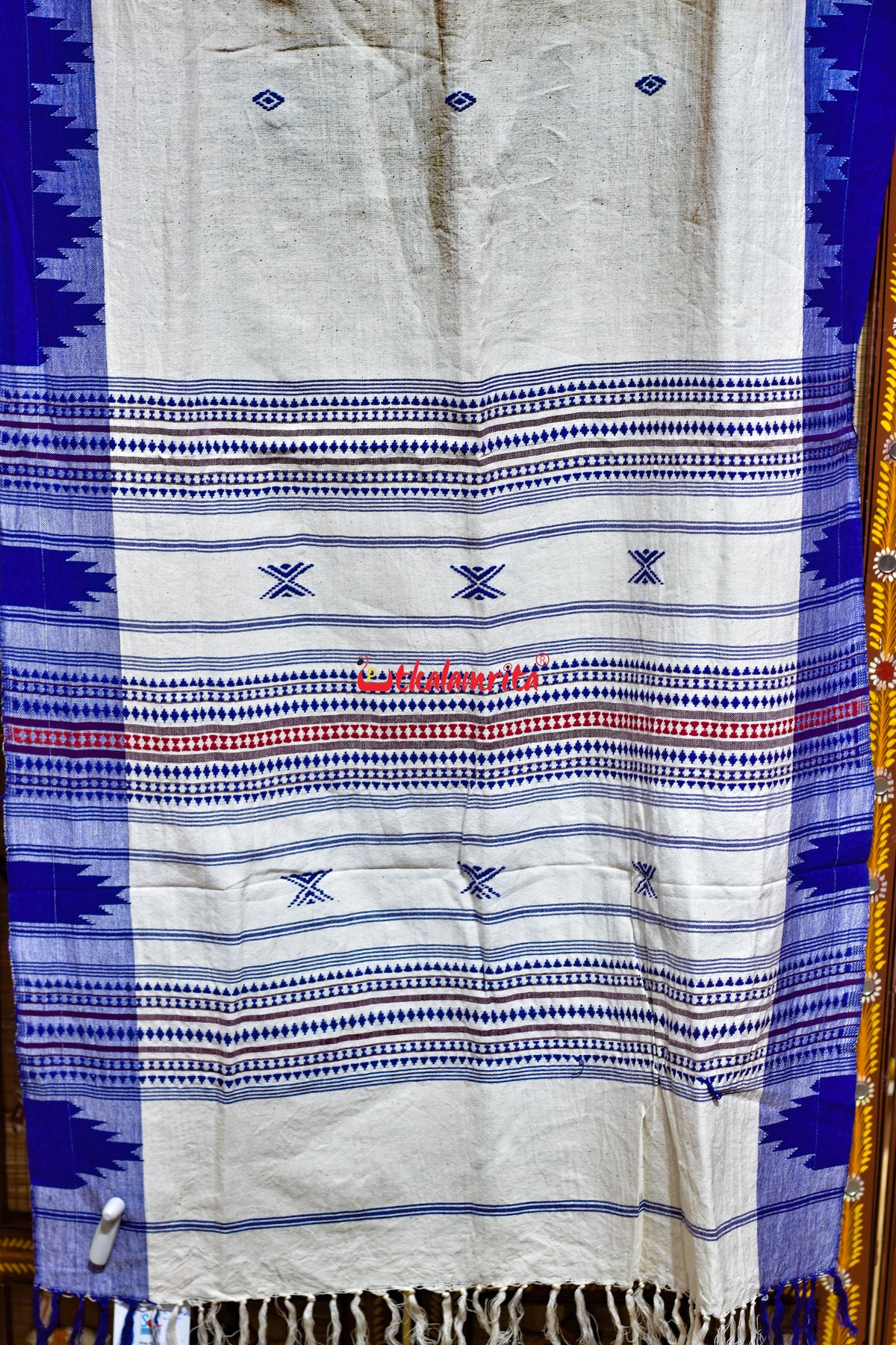 White Blue Buti Maroon Kotpad (Dupatta)