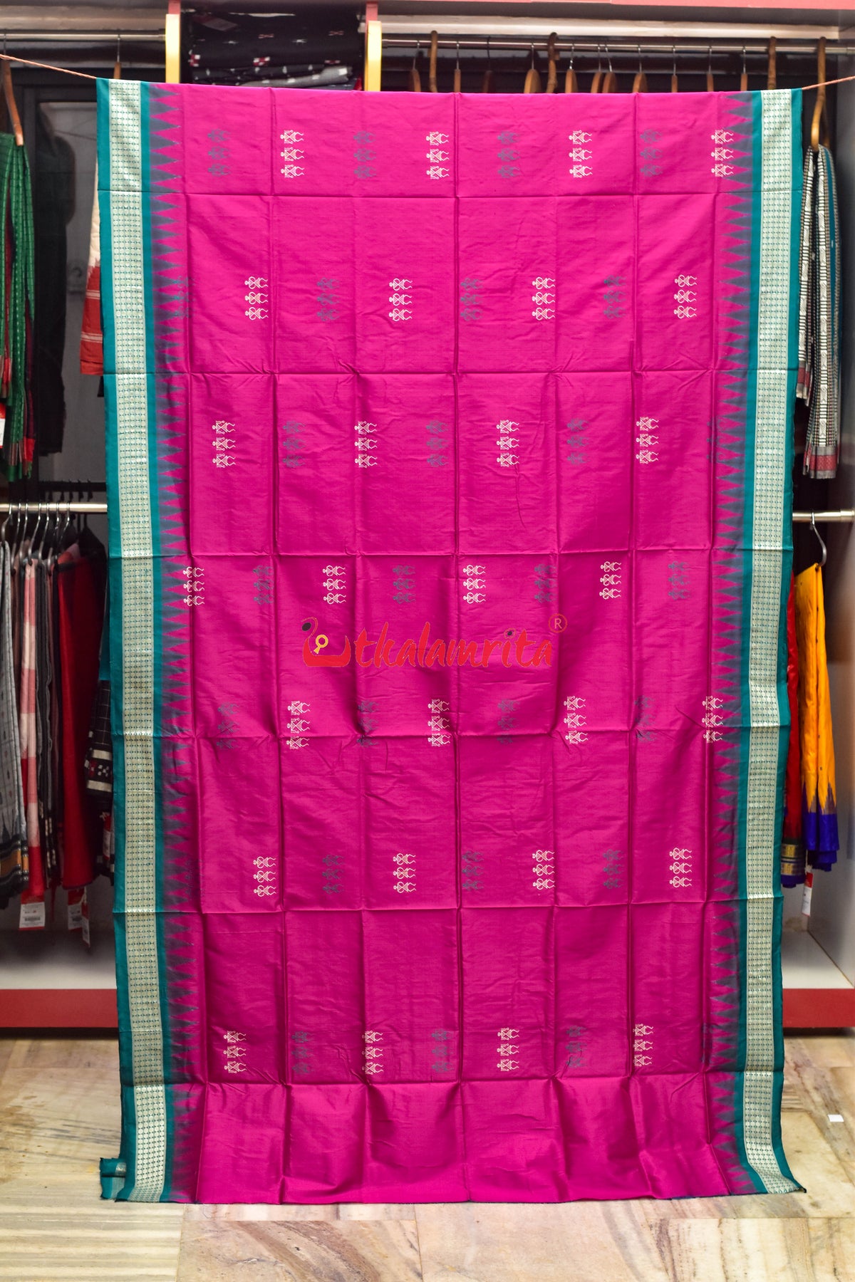 Rani Teal Tribal Bomkai Silk Saree