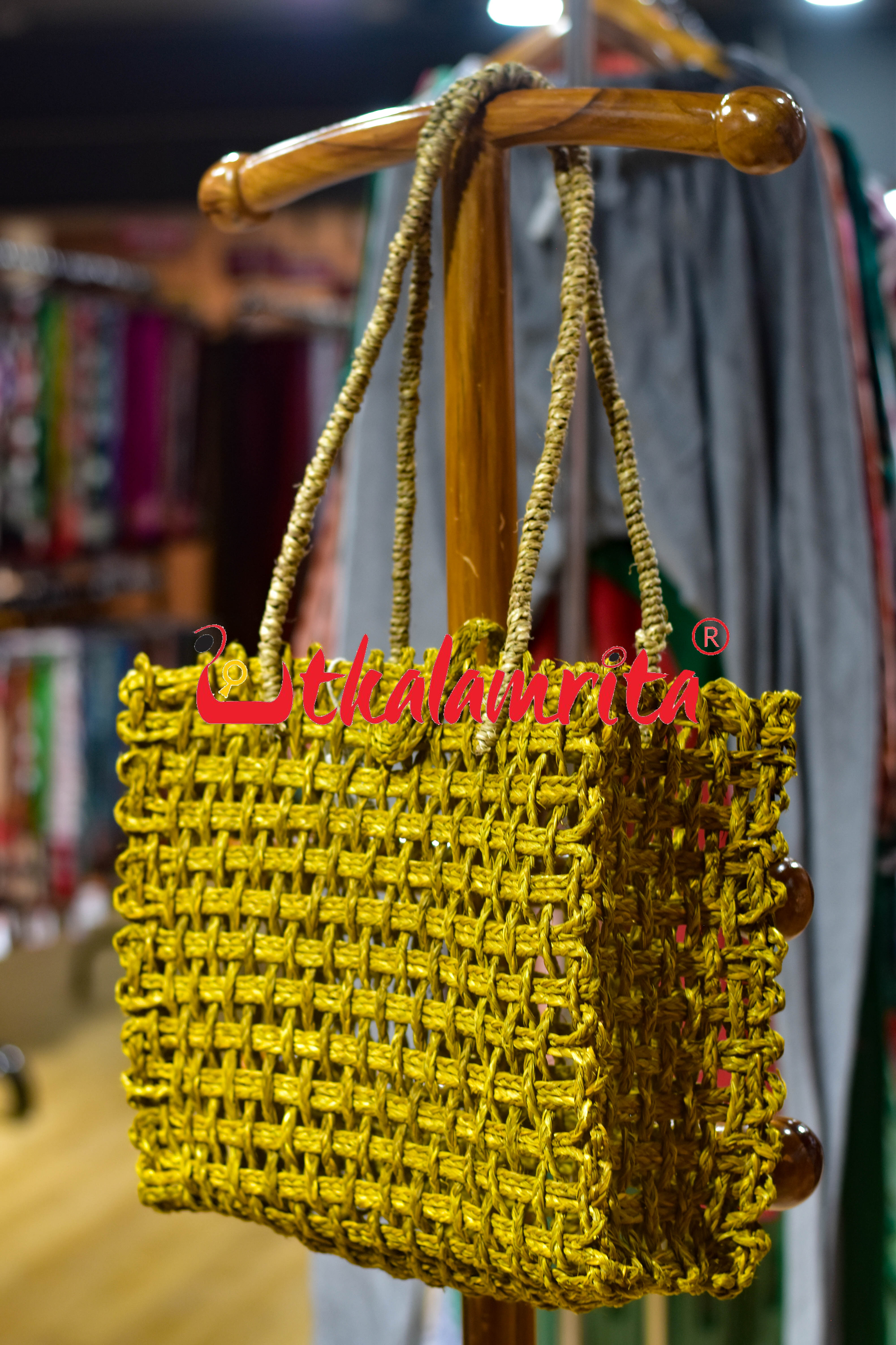 Sabai Grass Jali Bag Large (Yellow)