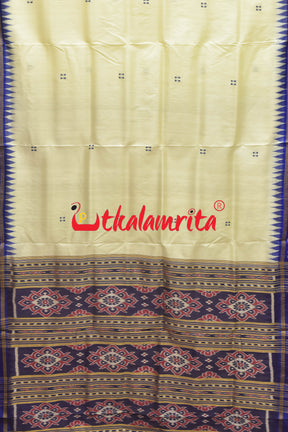 White with Blue Buti Pasapali Border Khandua Silk Saree