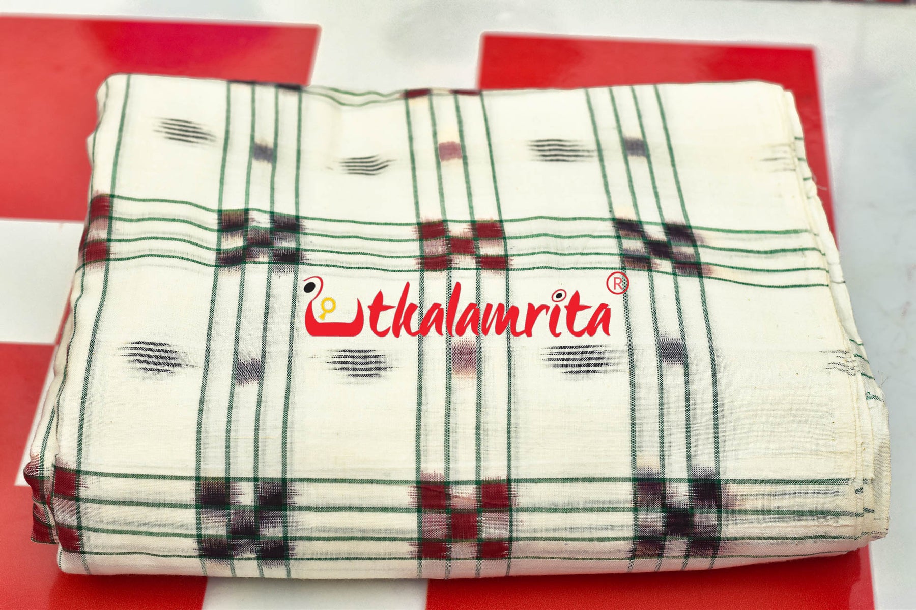 White with Red and Black Pasapali Cotton (Fabric)