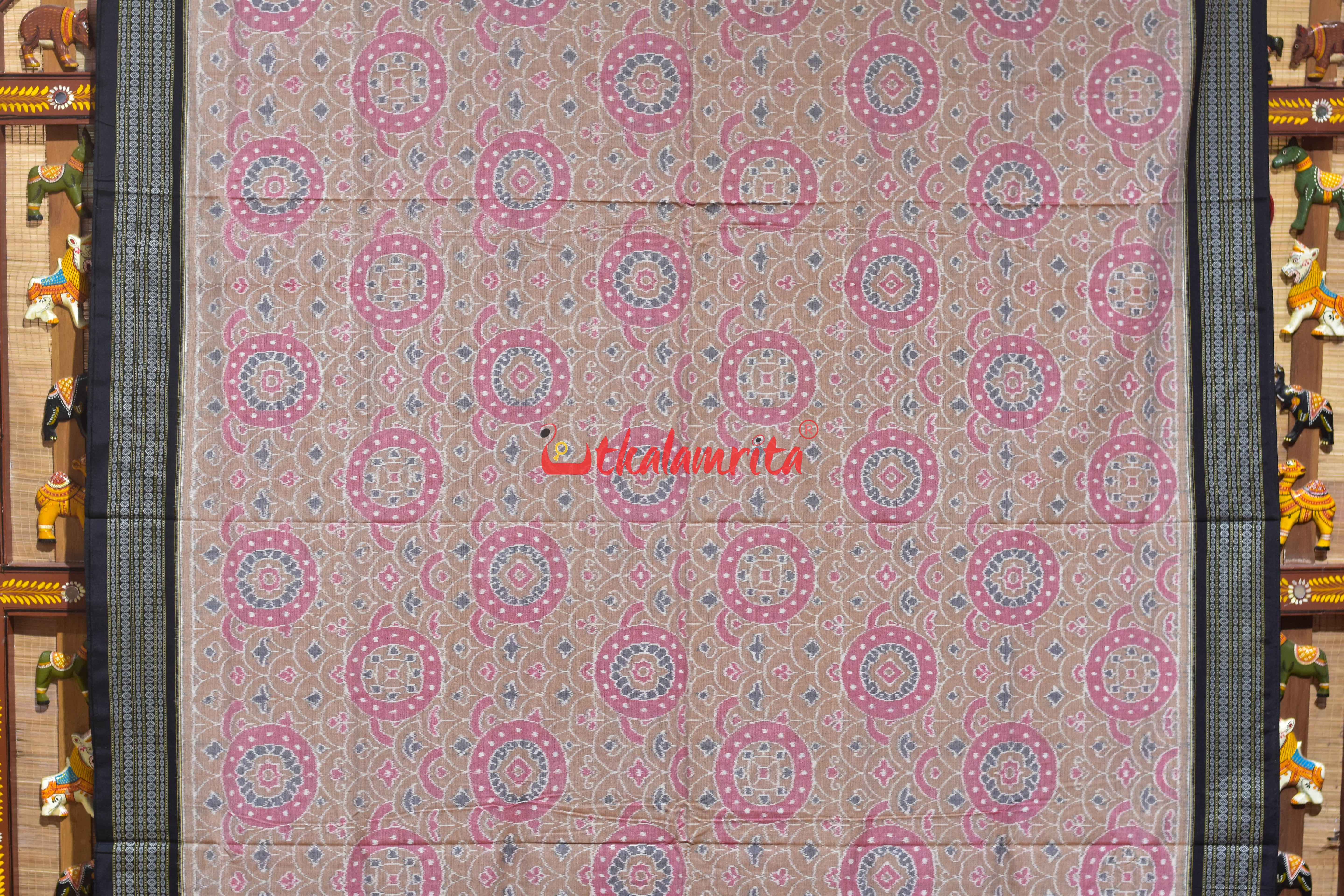 Brown Peach Optical Illusions Sambalpuri Cotton Saree