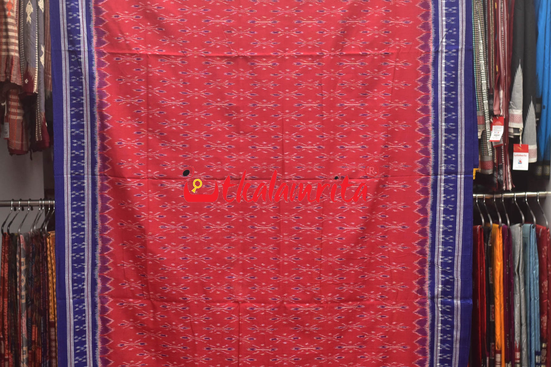 Red Blue Body Bandha Khandua Cotton Saree