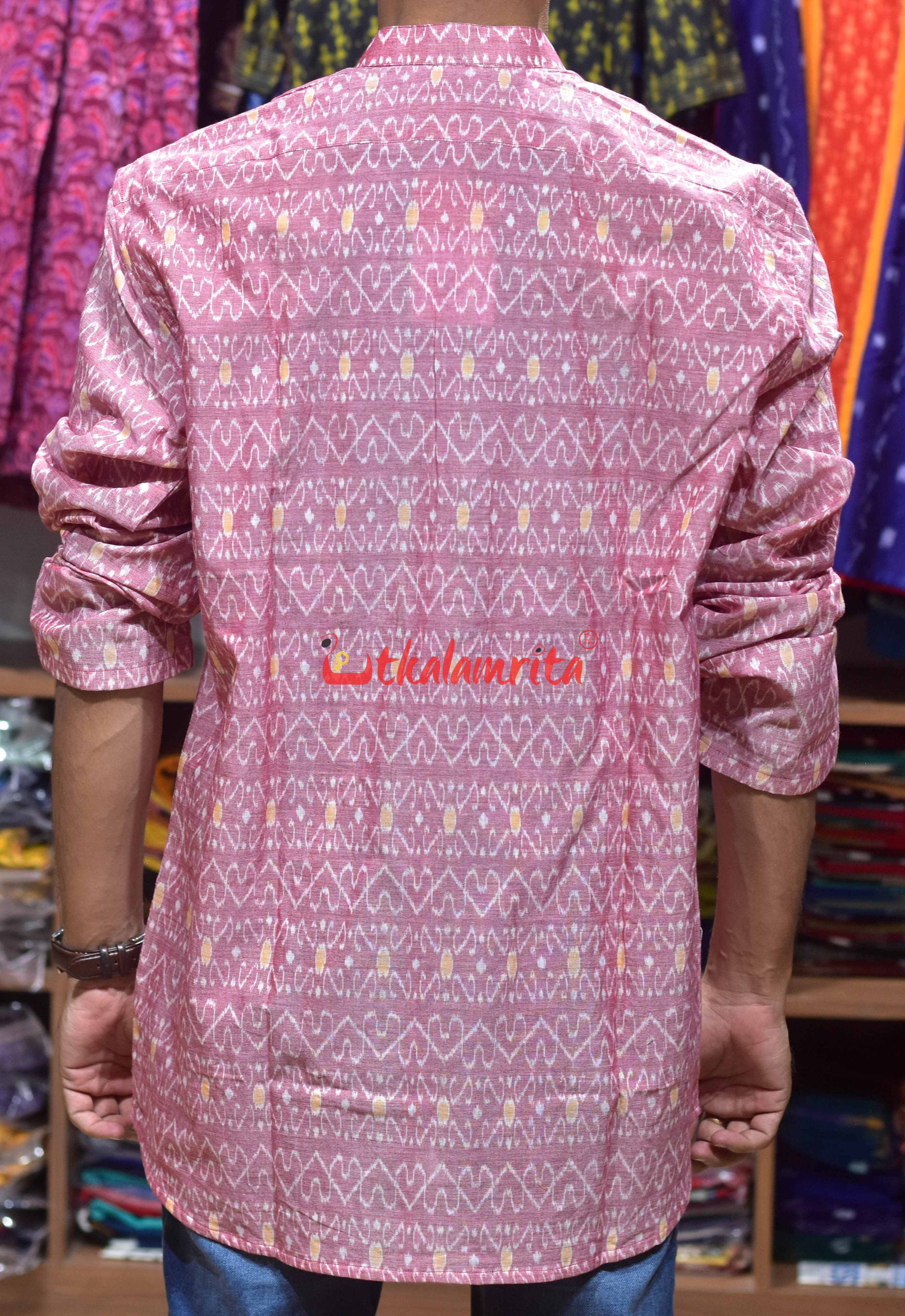 White Red S Design (Men's Short Kurta)