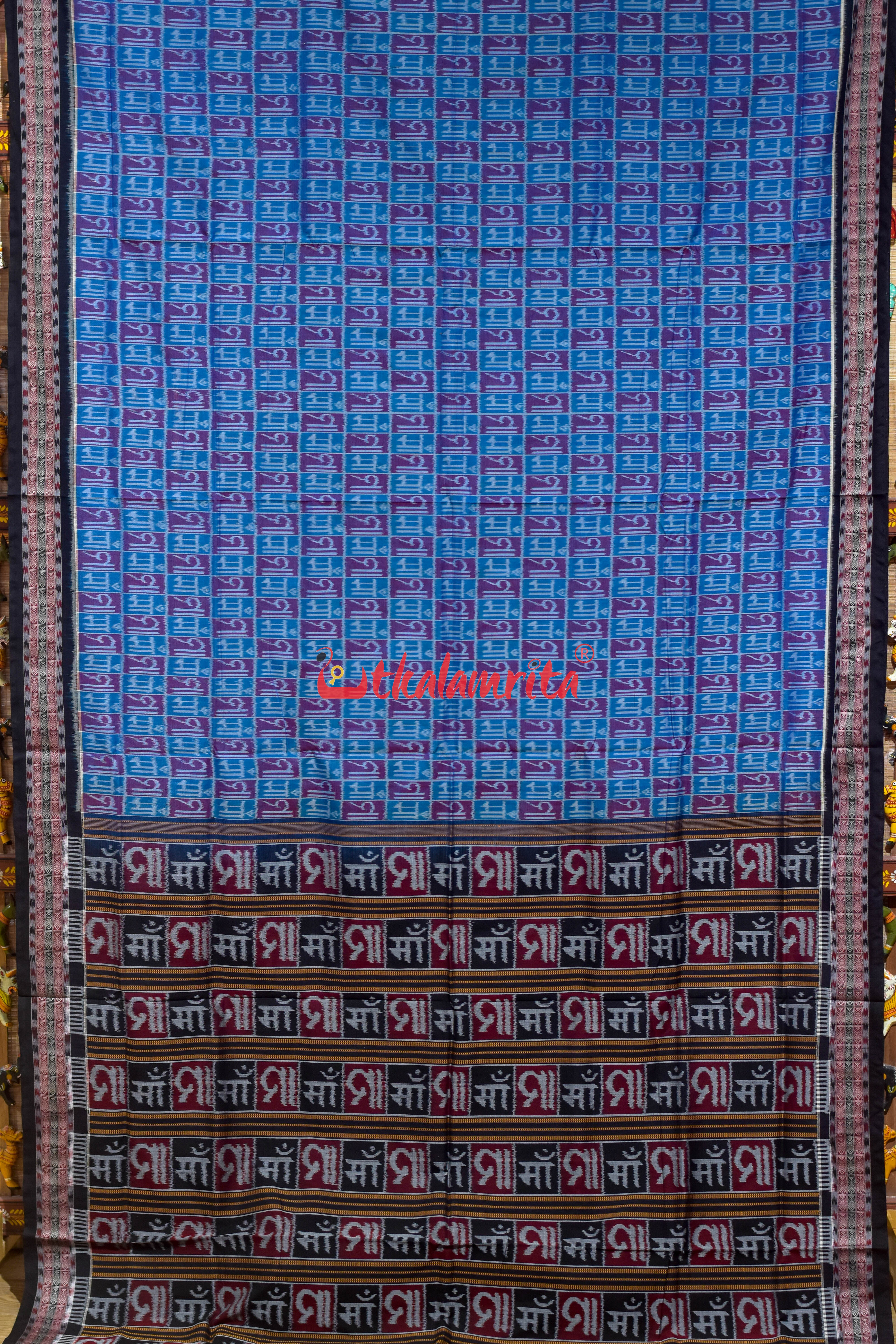 Teal Blue Red Maa Sambalpuri Cotton Saree