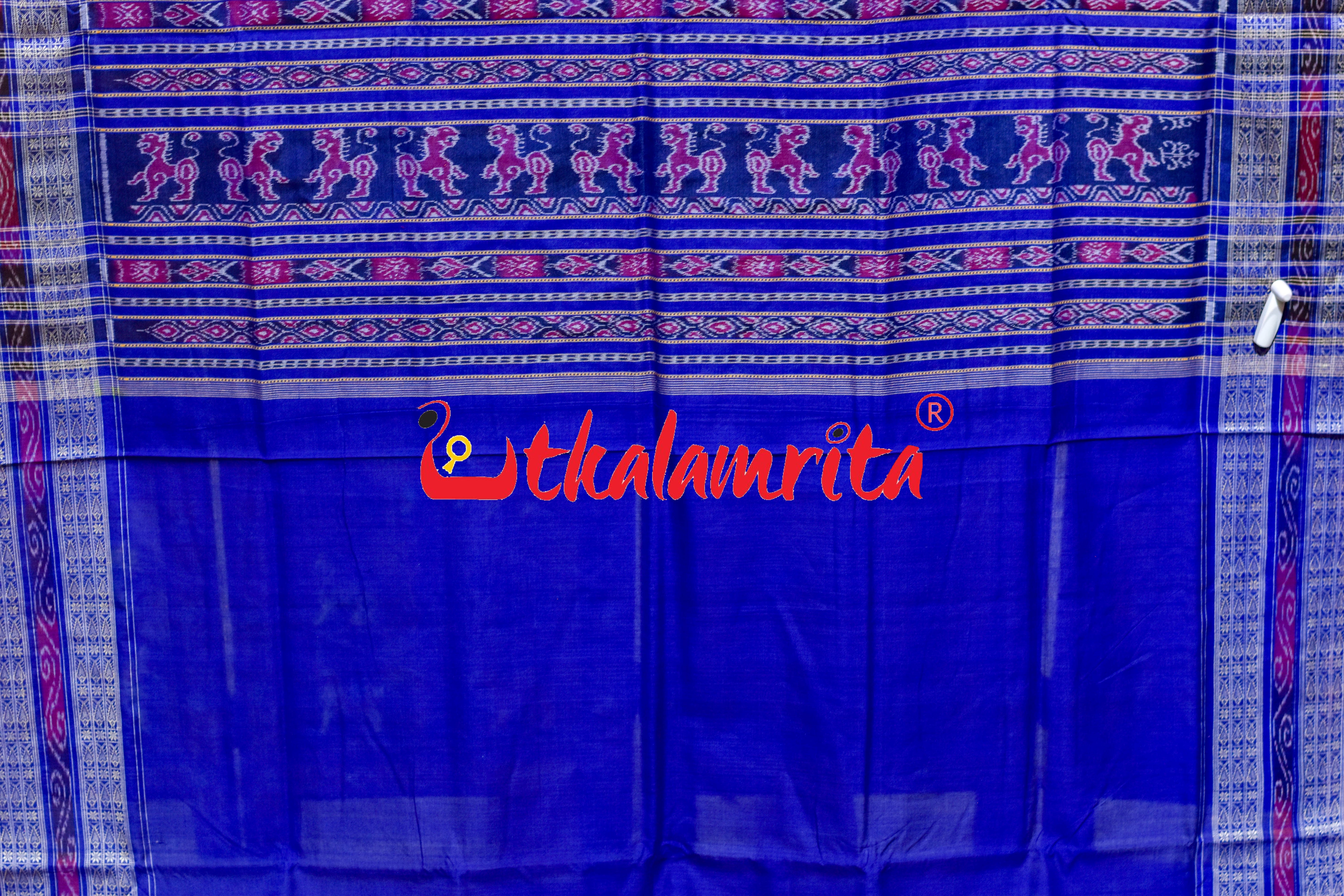 Black Blue Jungle Theme Sambalpuri Cotton Saree