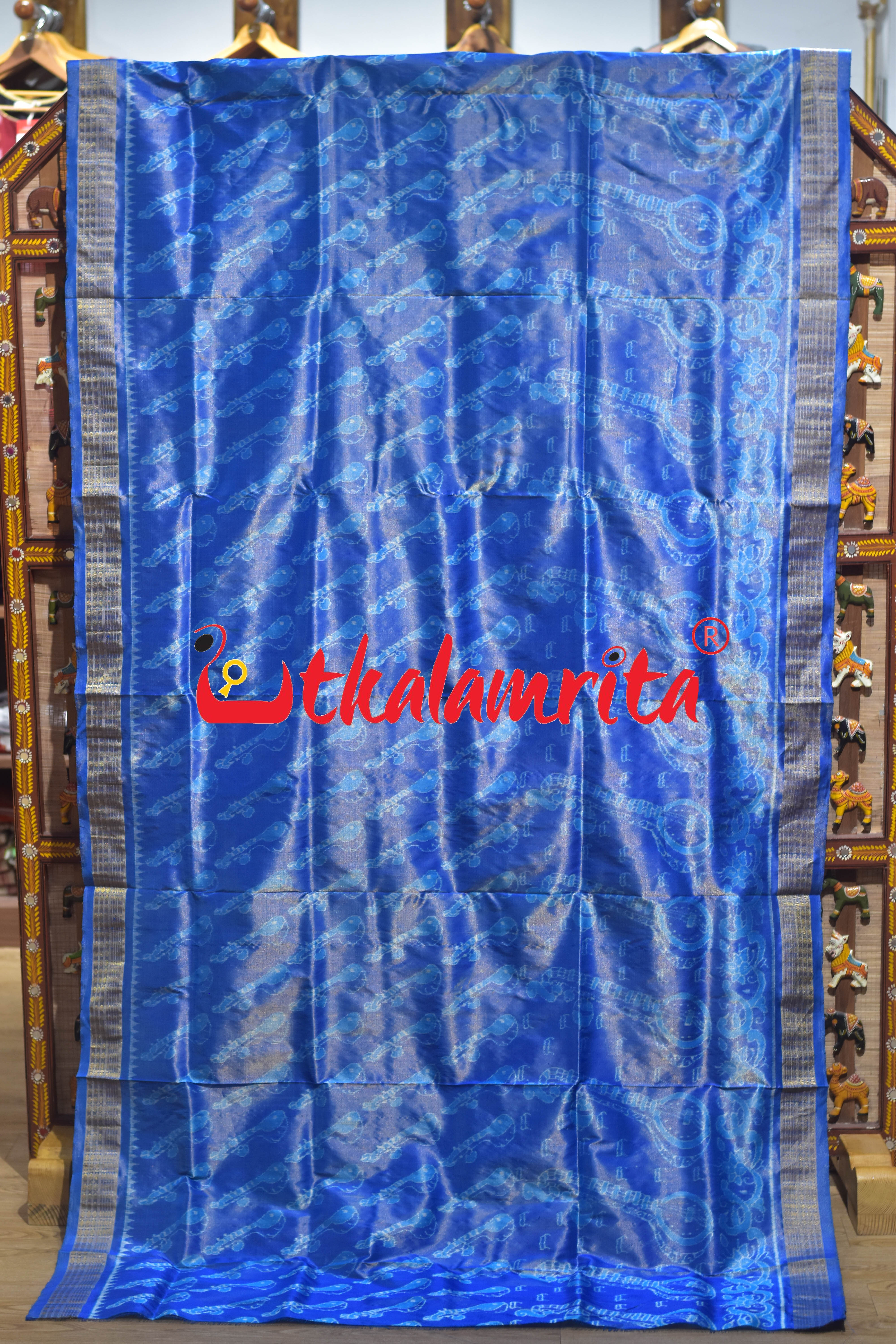 Light Blue 3D Bina Full Tissue Sambalpuri Silk Saree