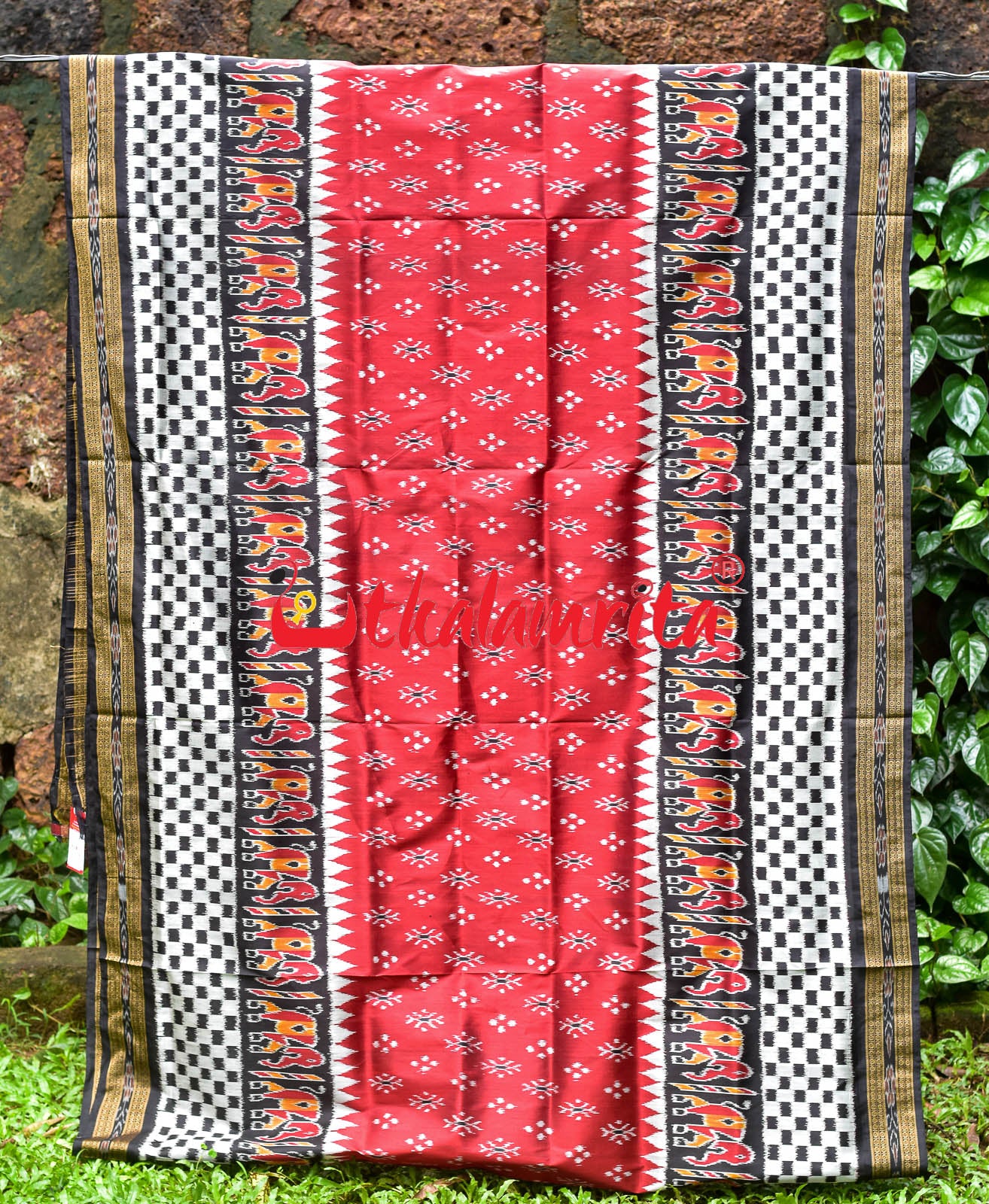 Maroon Hati With Checks Khandua Silk