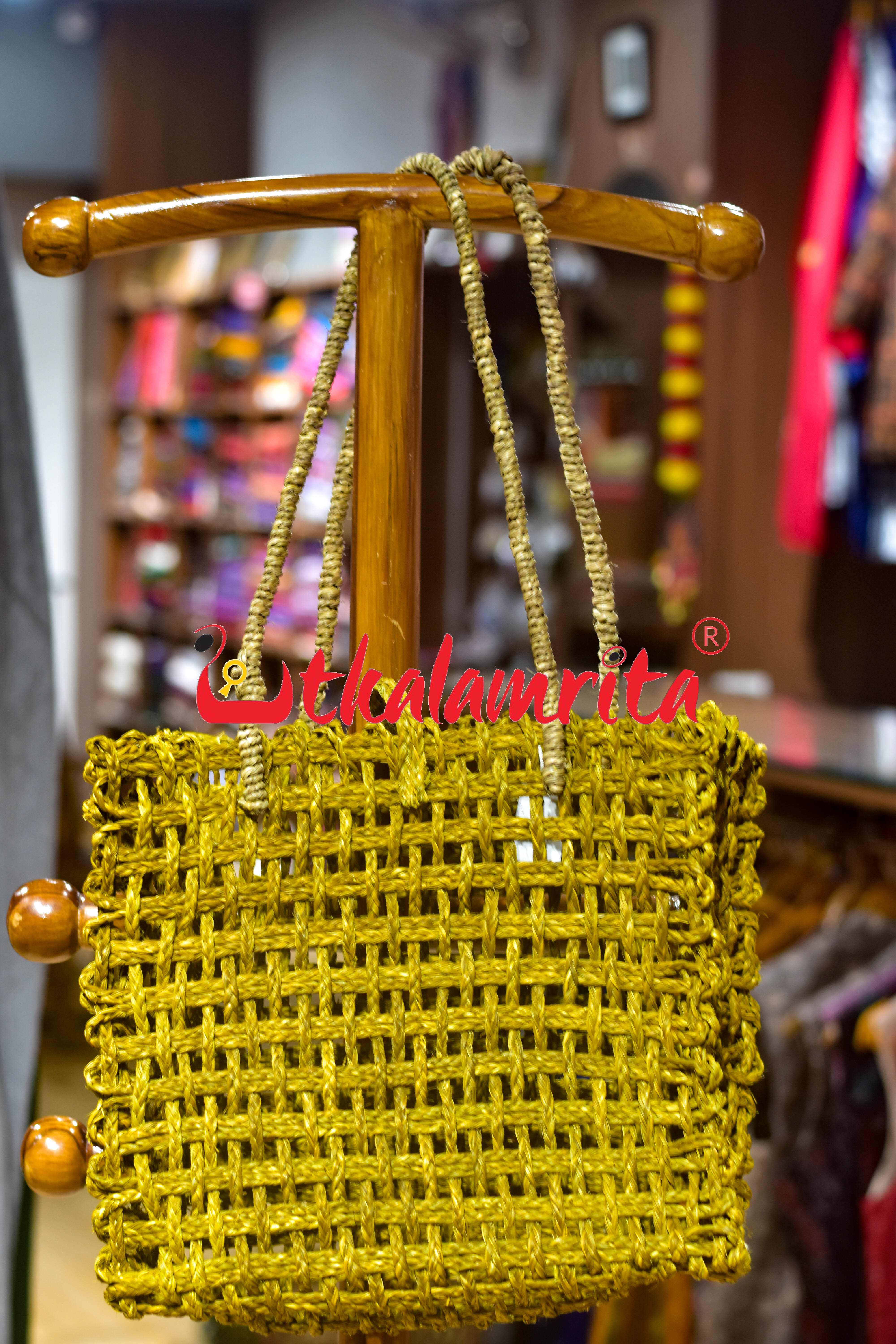 Sabai Grass Jali Bag Large (Yellow)