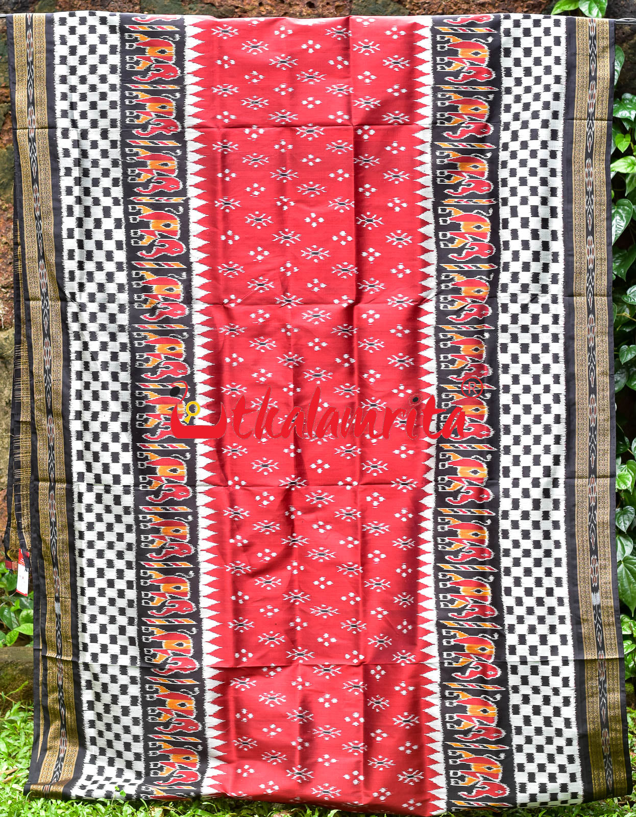 Maroon Hati With Checks Khandua Silk