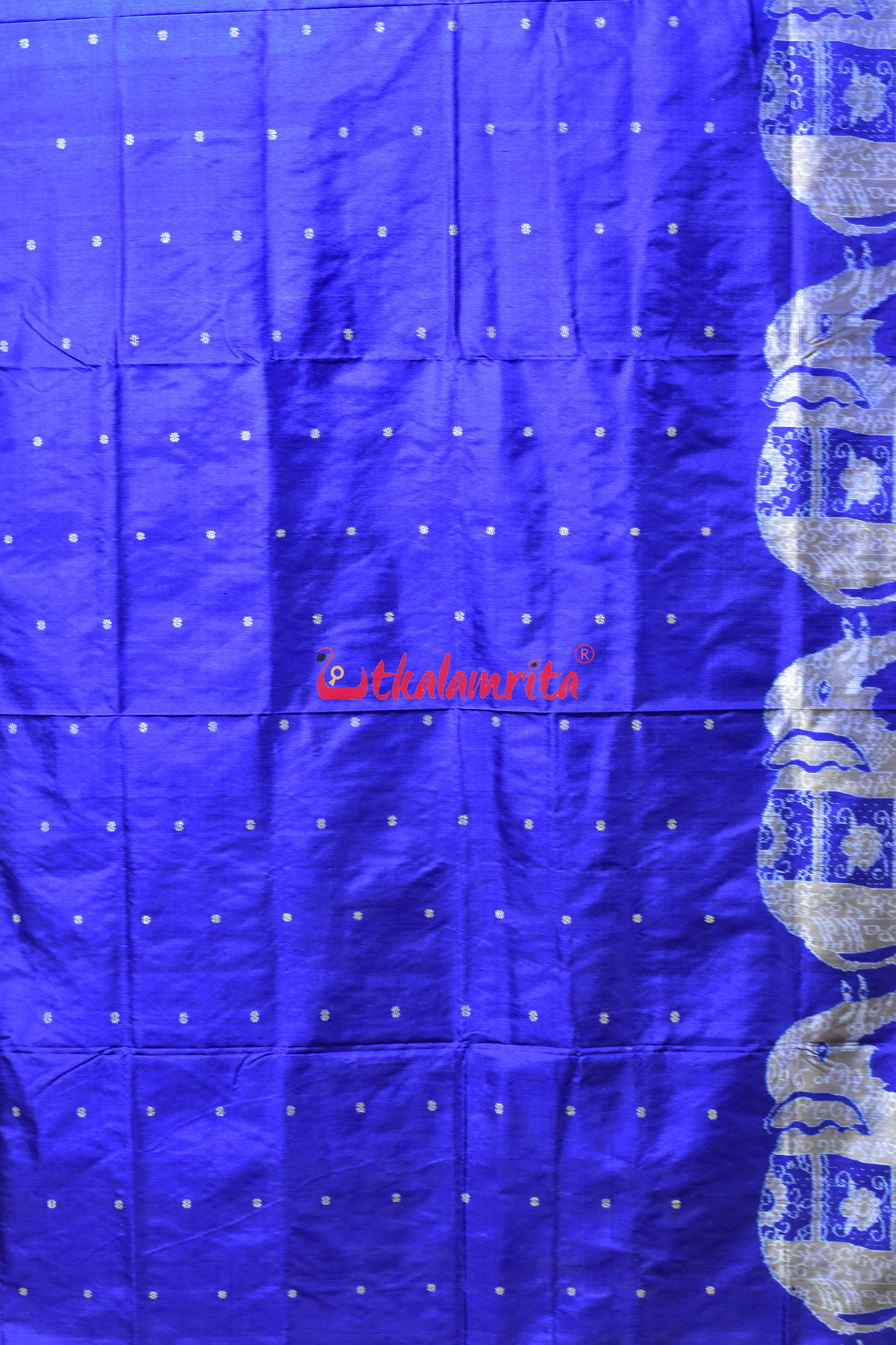 Blue Golden Bada Hathi Sambalpuri Silk Saree