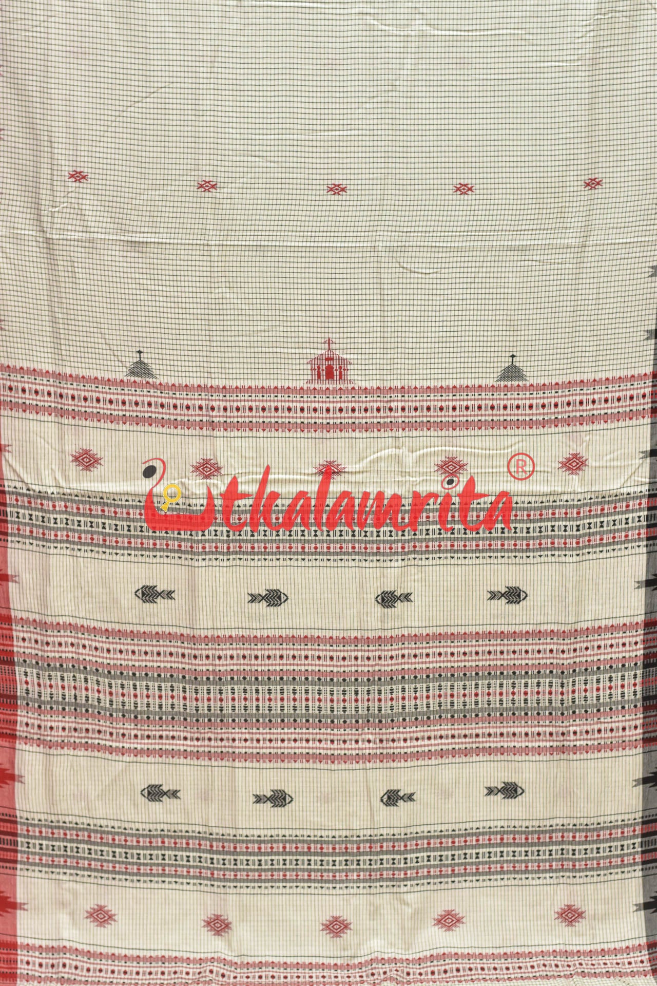 White Checks with Fish Cotton Kotpad Saree