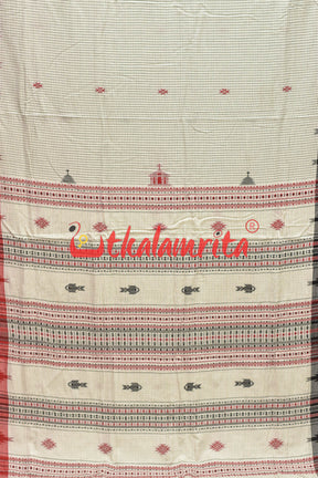 White Checks with Fish Cotton Kotpad Saree