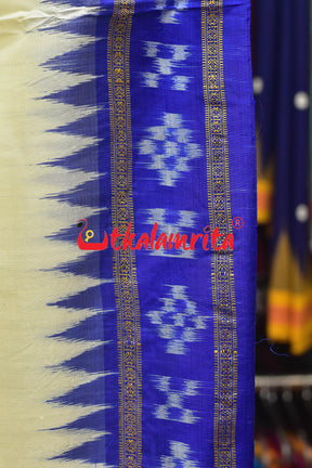 White with Blue Buti Pasapali Border Khandua Silk Saree