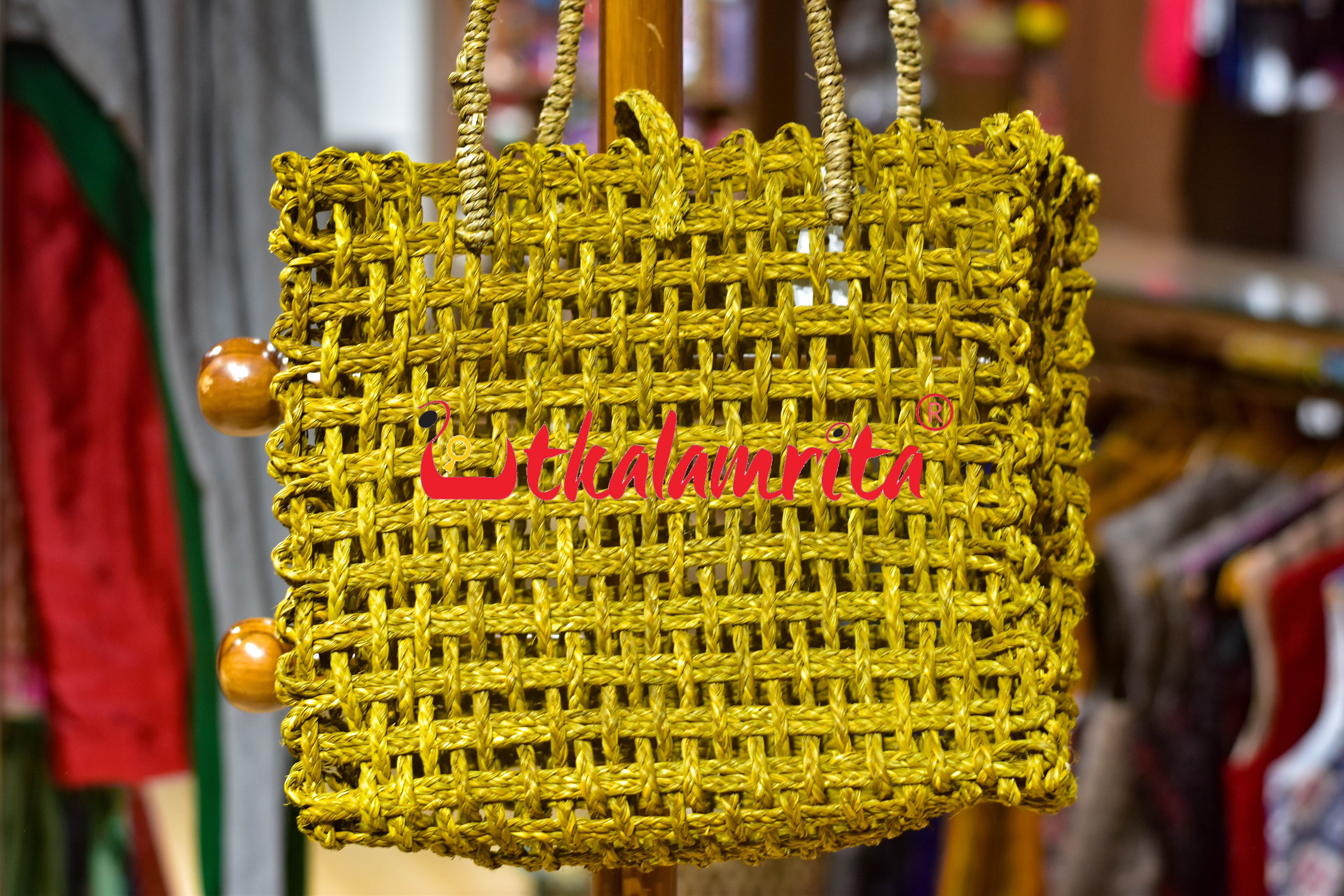 Sabai Grass Jali Bag Large (Yellow)