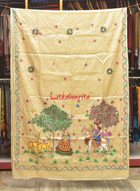 Dushmant Shakuntala Deer Pattachitra Tussar Silk Saree