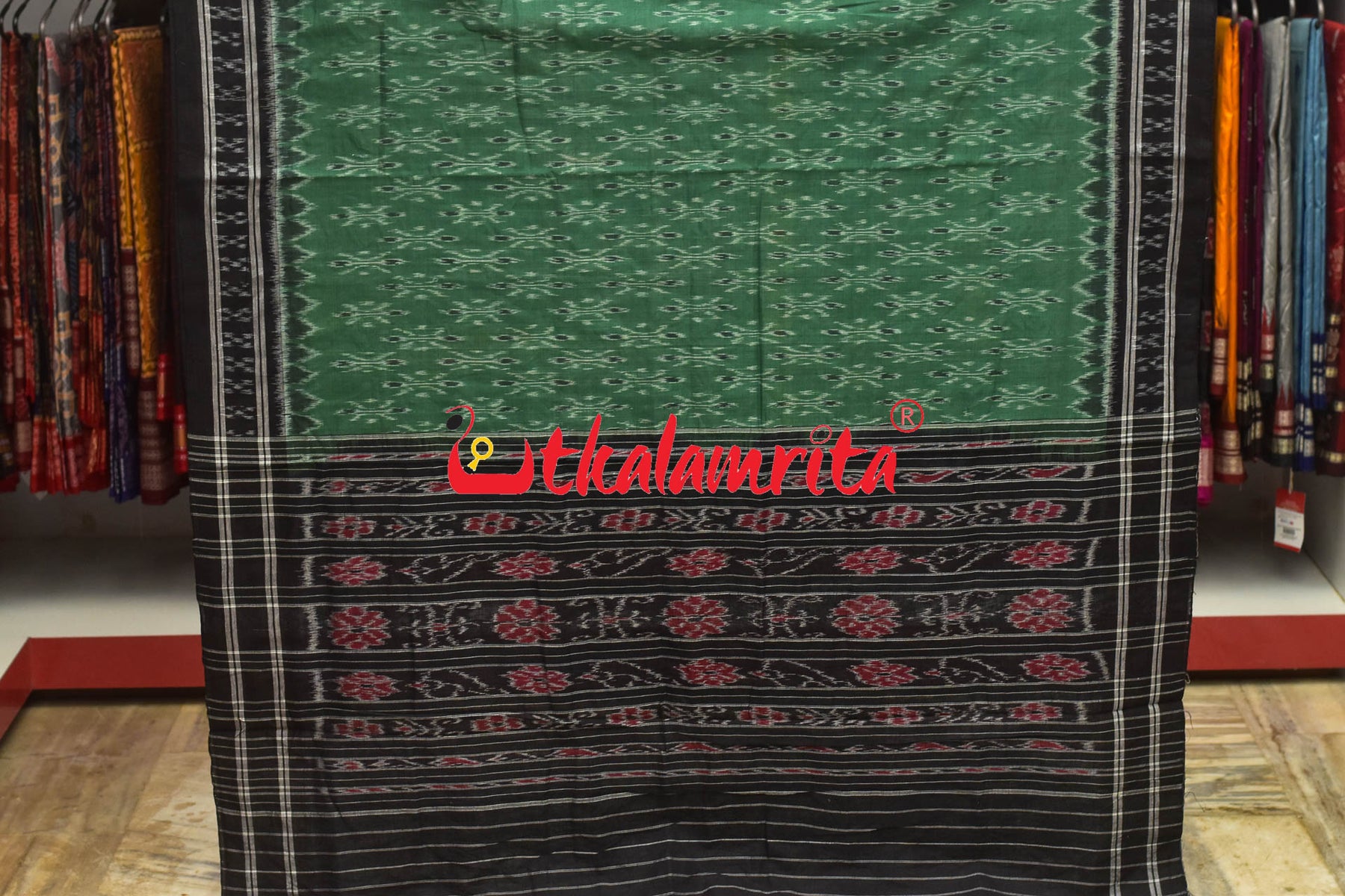 Light Siuli Black Body Bandha Khandua Cotton Saree