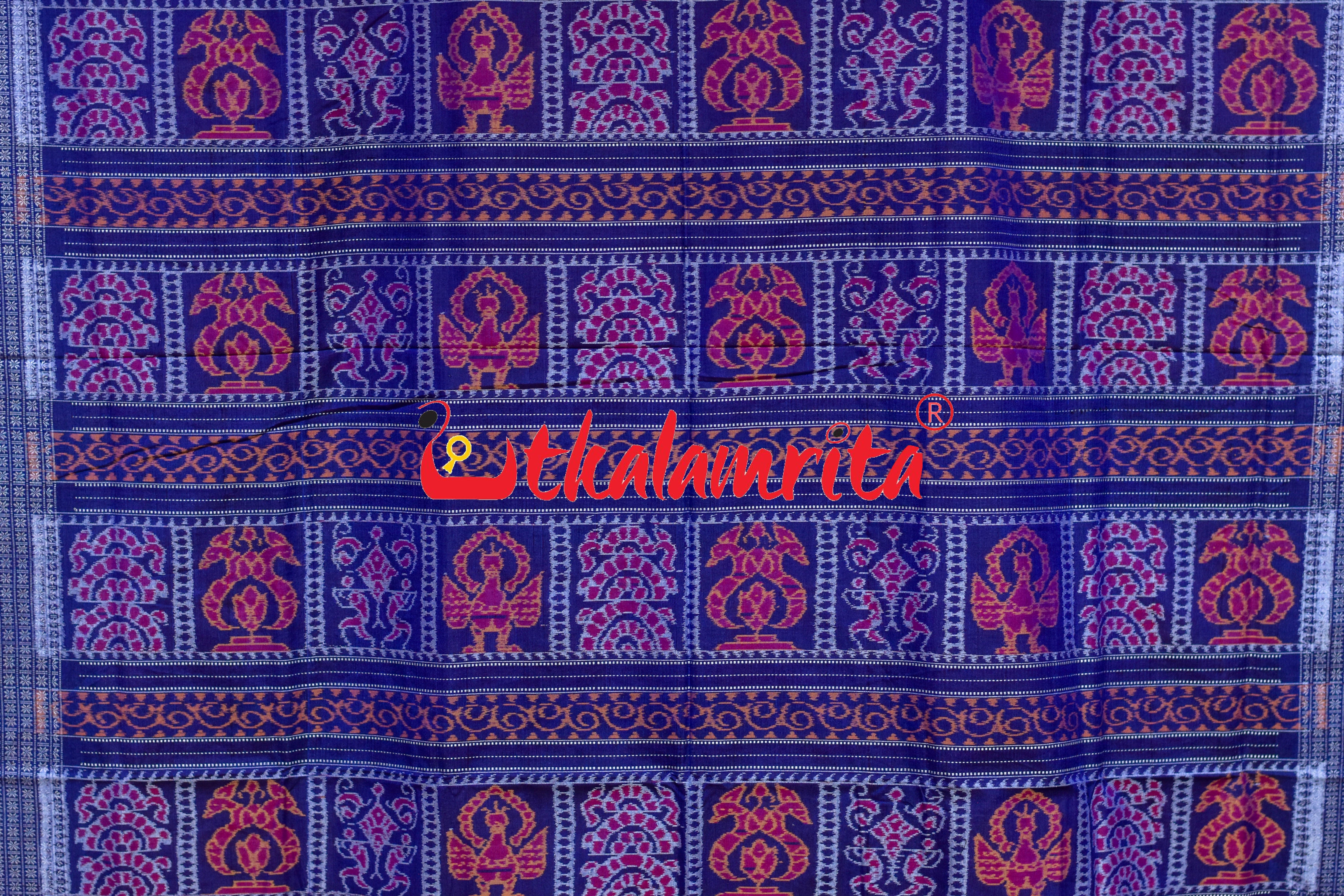 Sankha Padma Rust Blue Sambalpuri Cotton Saree