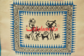 Blue Tribals Dancing Big Jute Bag