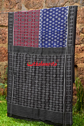 Half Half Maroon Blue Khandua Cotton Saree