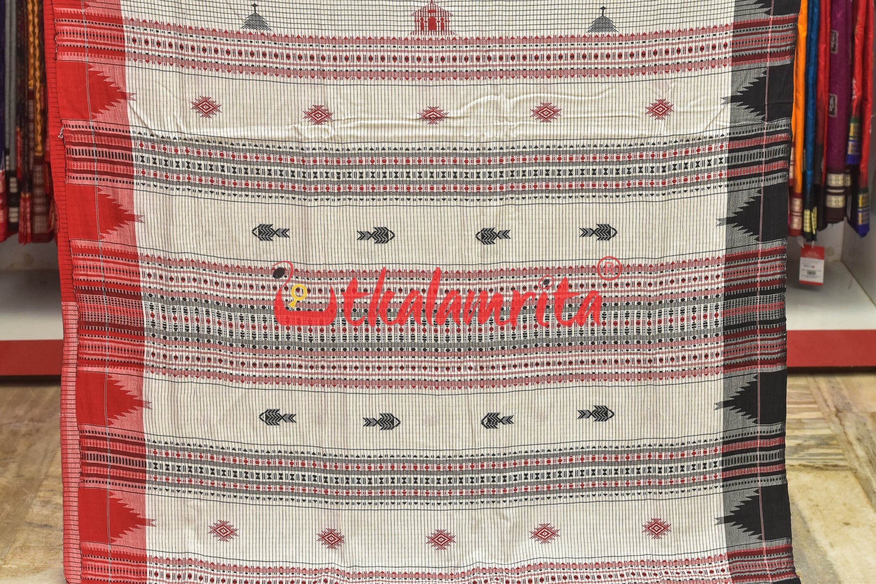 White Checks with Fish Cotton Kotpad Saree