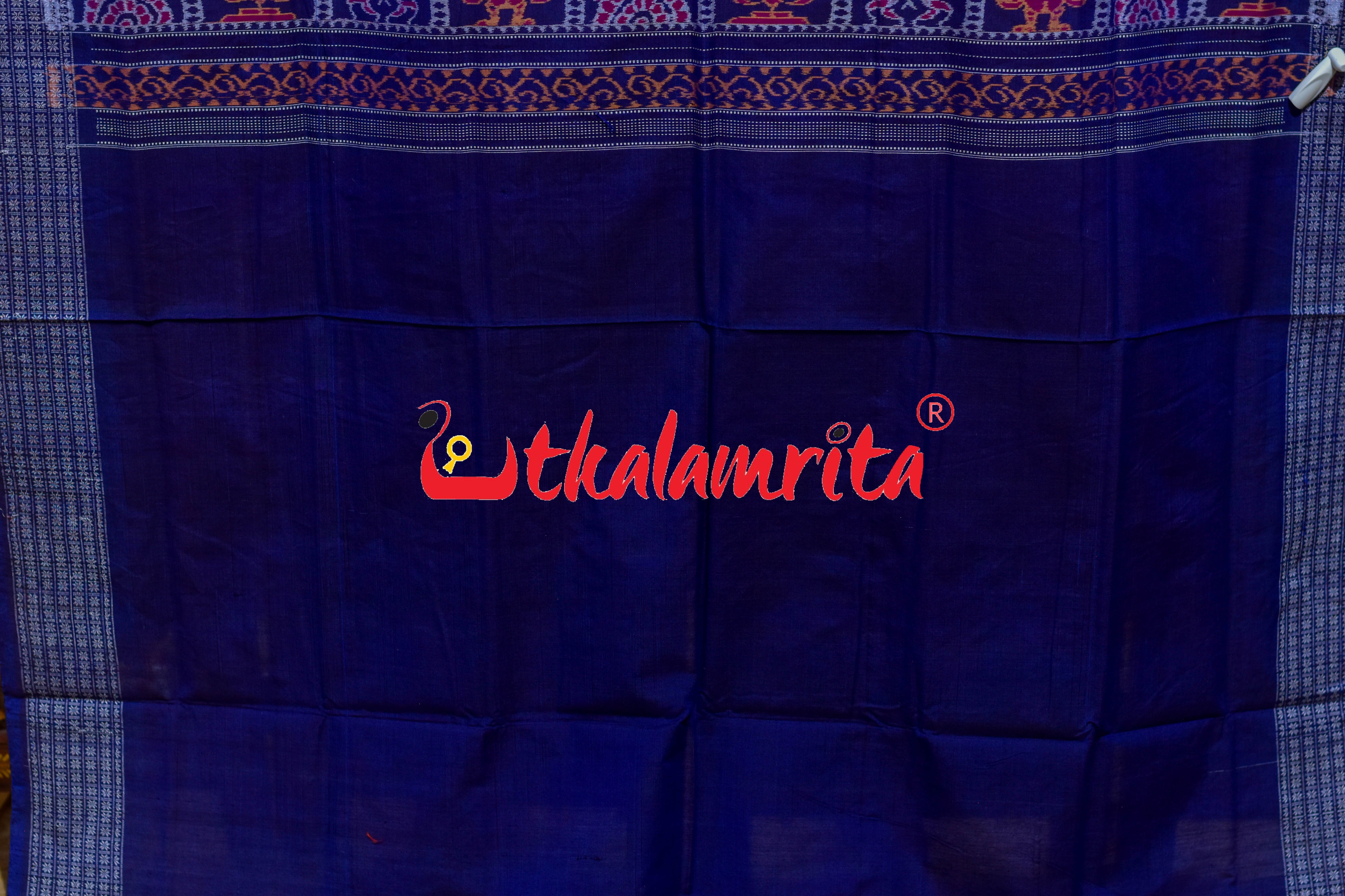 Sankha Padma Rust Blue Sambalpuri Cotton Saree