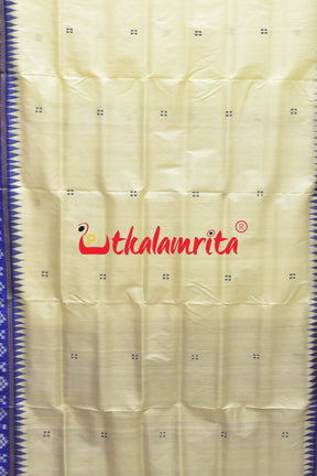 White with Blue Buti Pasapali Border Khandua Silk Saree