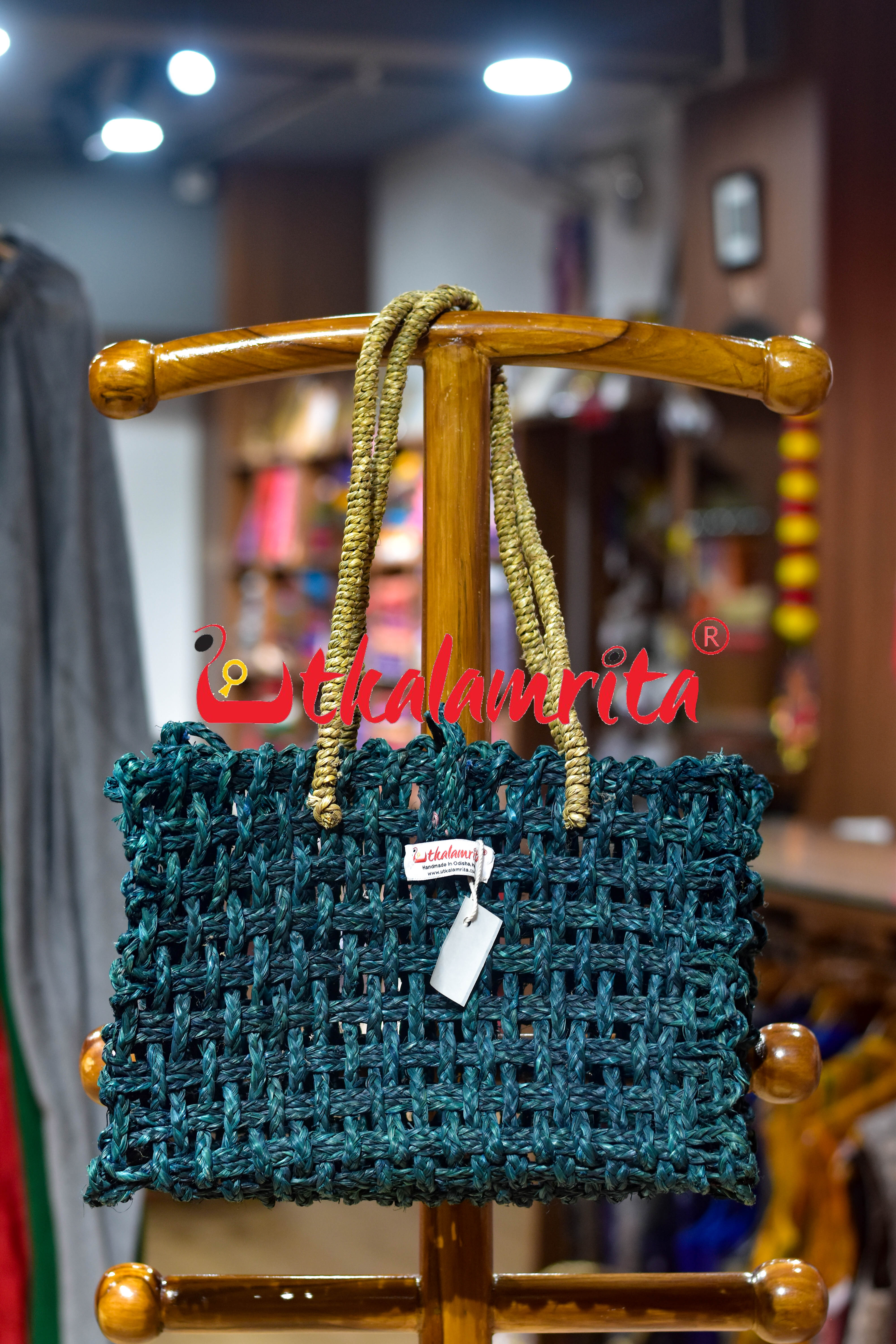 Sabai Grass Jali Bag Medium (Deep Green)