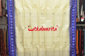 White with Blue Buti Pasapali Border Khandua Silk Saree