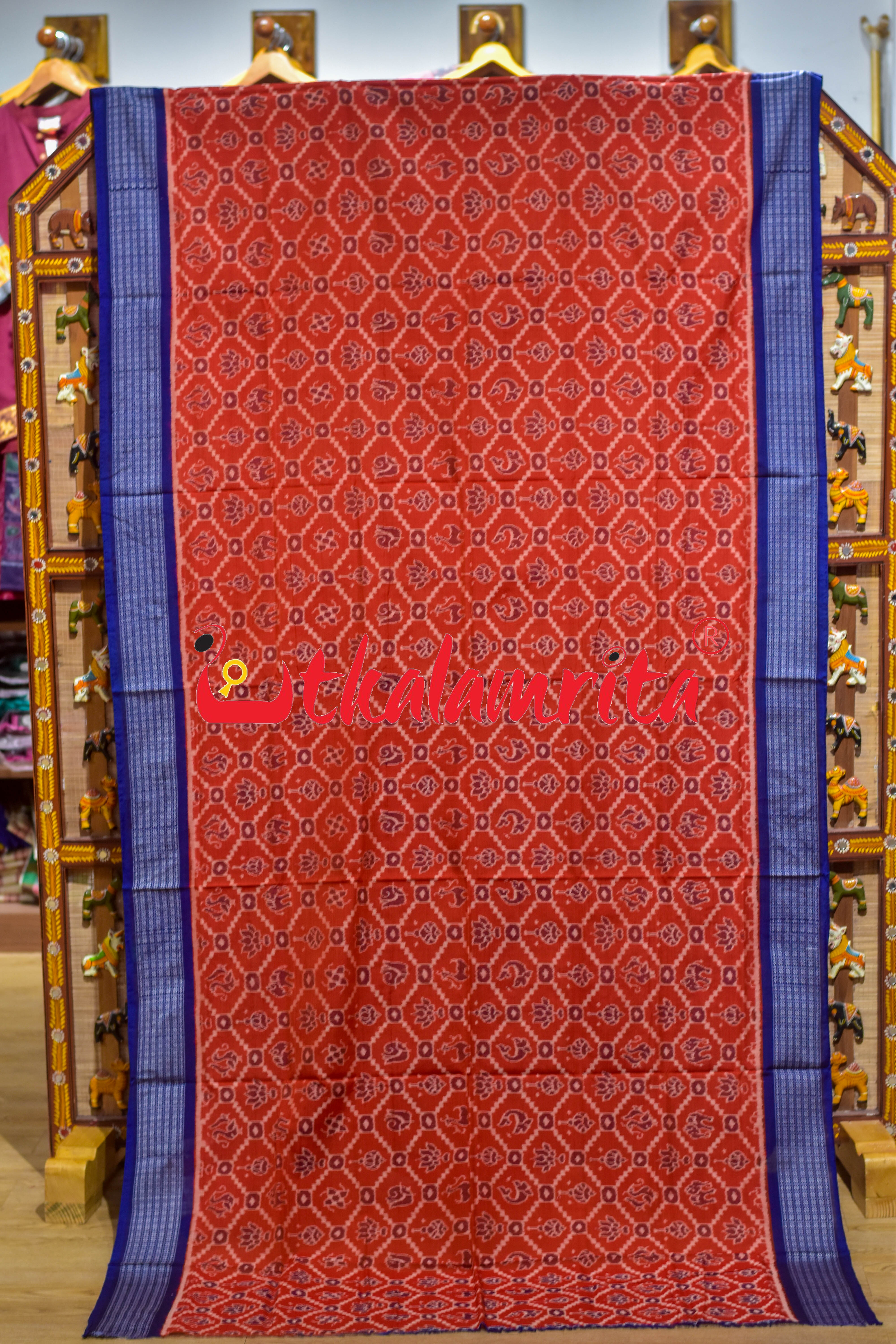 Sankha Padma Rust Blue Sambalpuri Cotton Saree