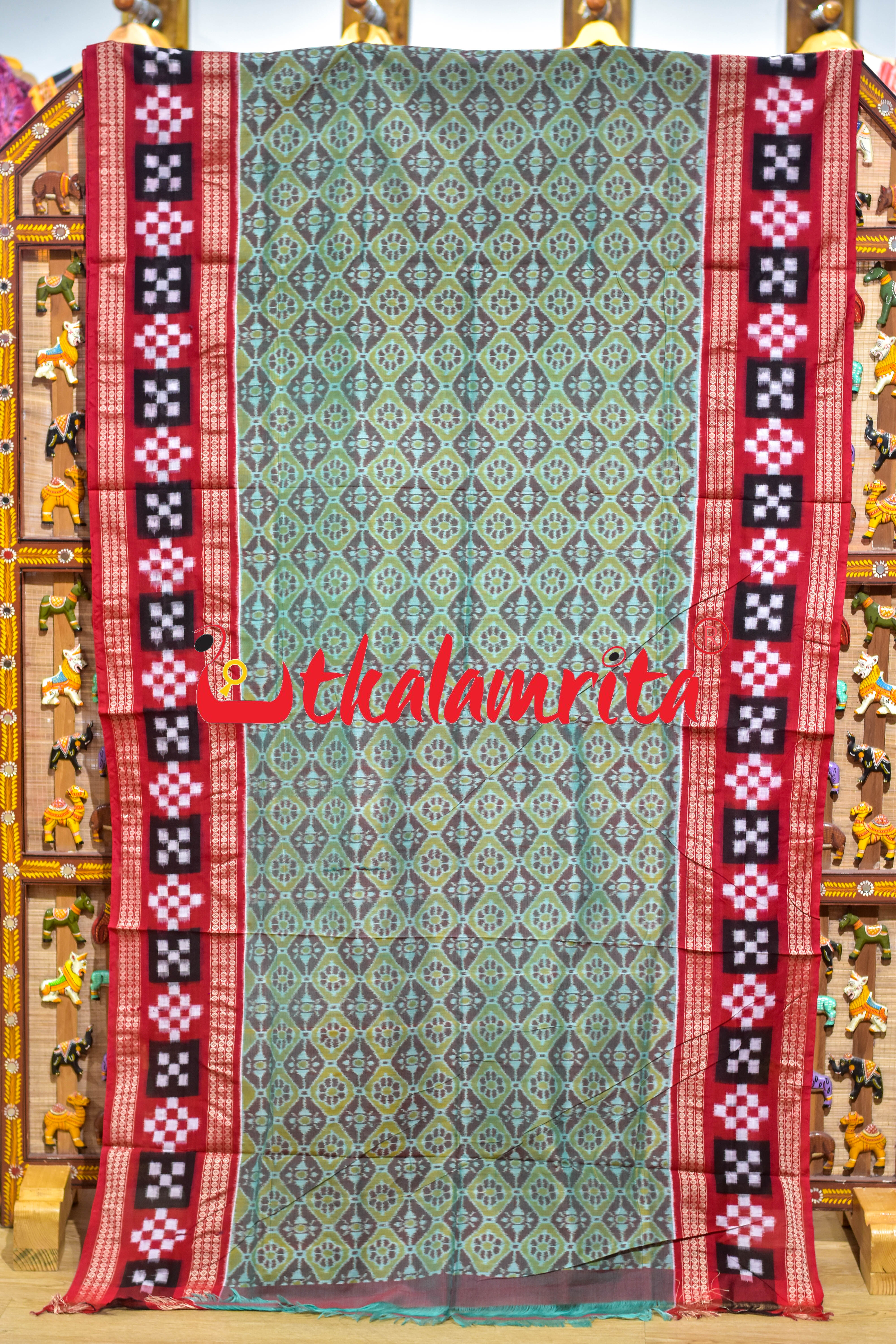 Green Red Dual Color Pasapali Border Cotton Saree