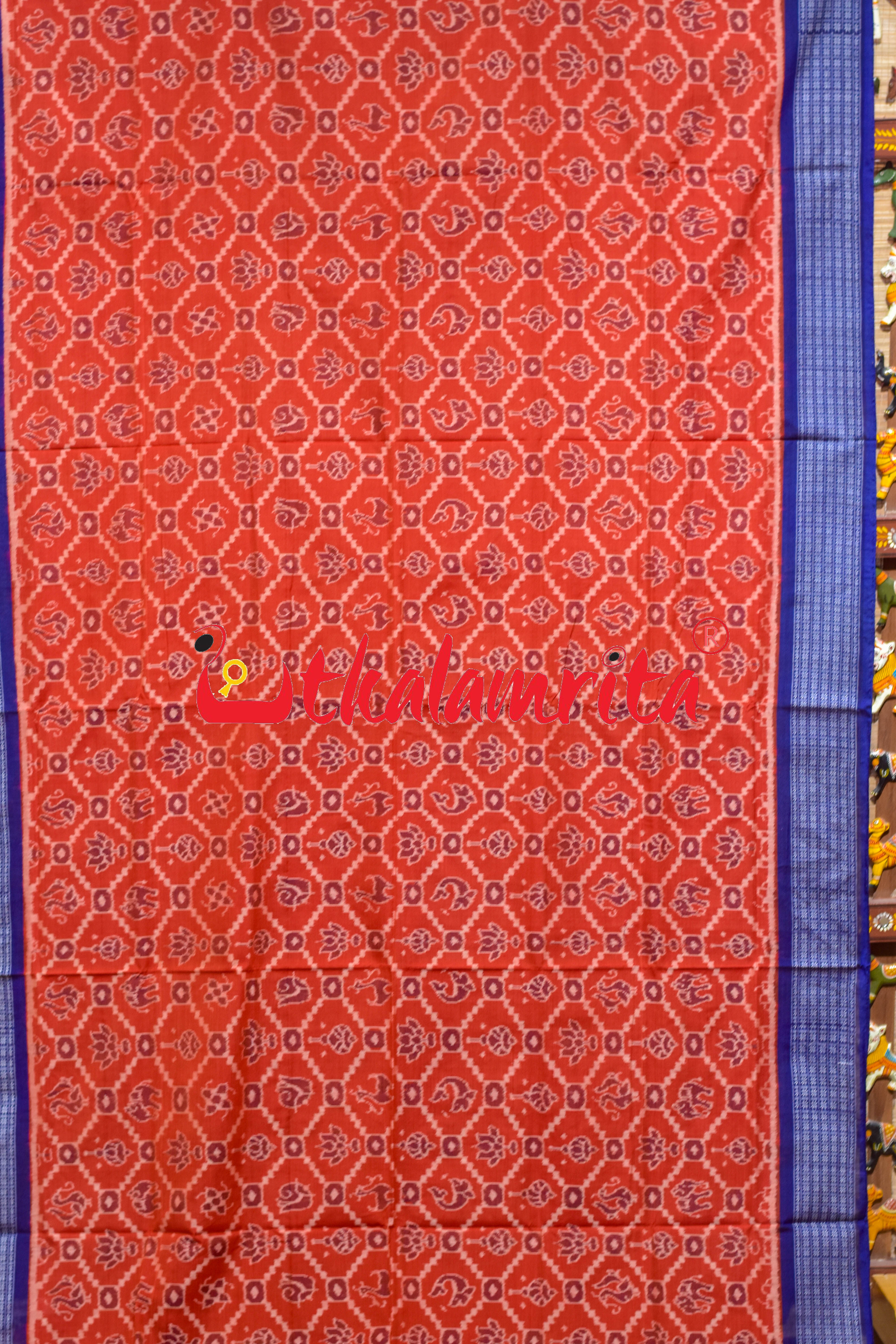 Sankha Padma Rust Blue Sambalpuri Cotton Saree